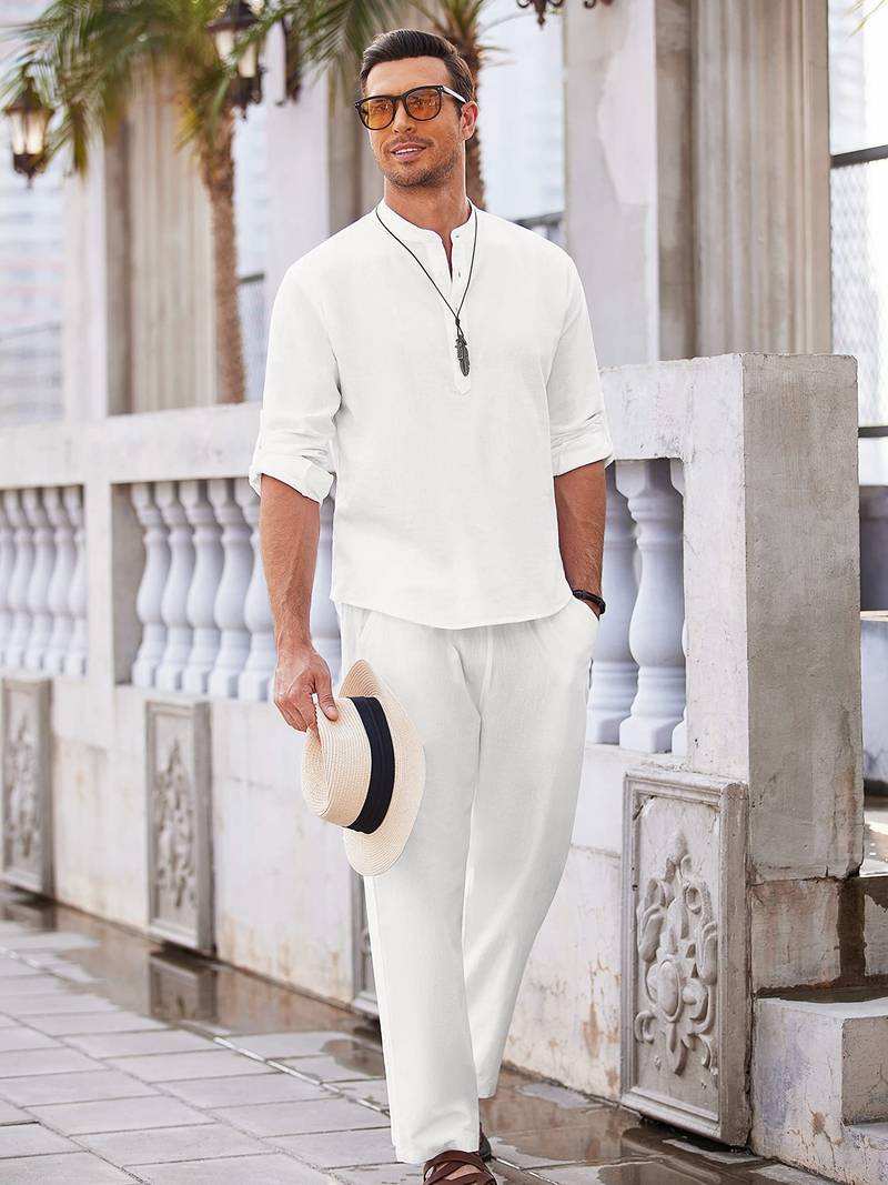 PREMIUM HENLEY COTTON SET - WHITE