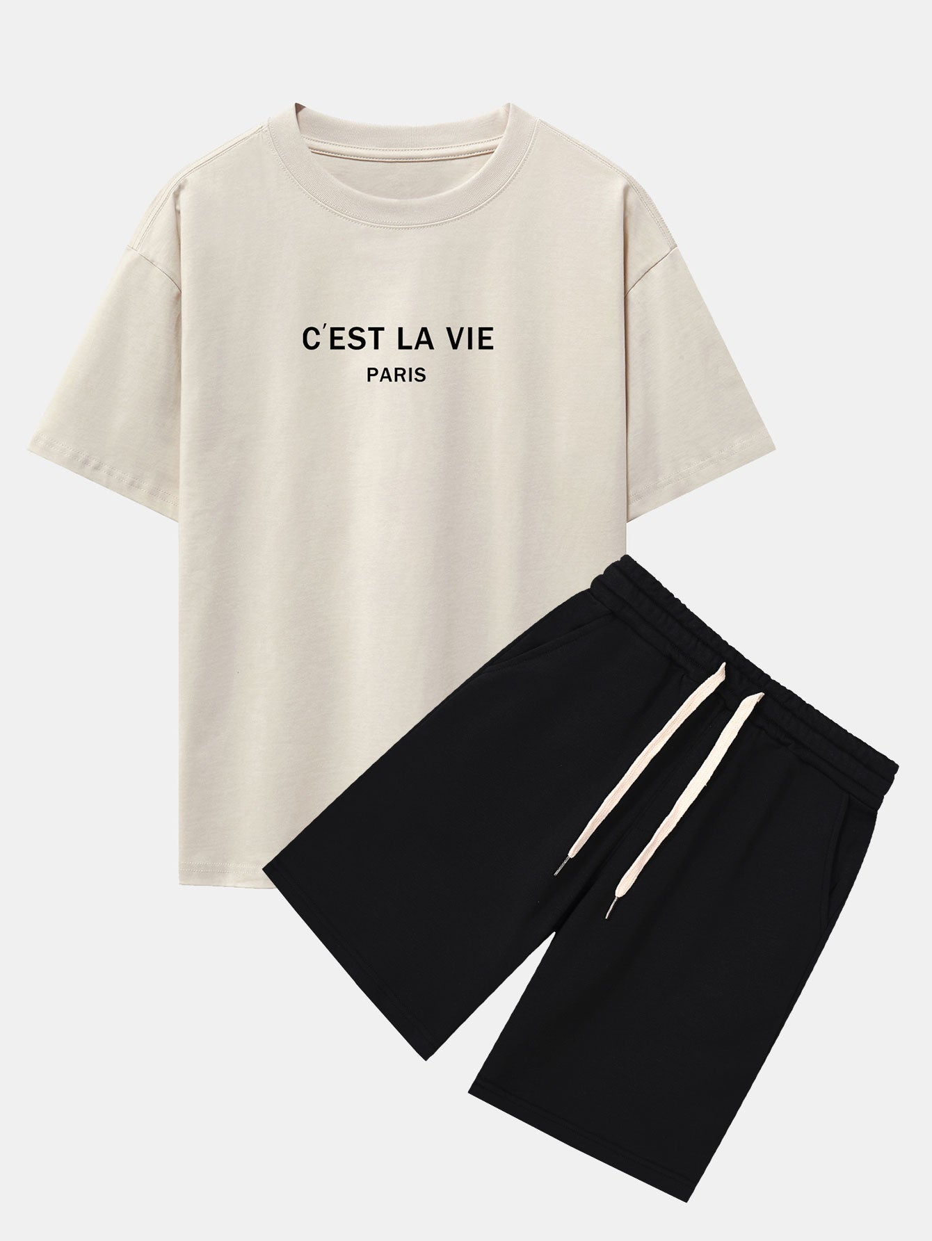 Paris Letter Print Dropped Shoulders Oversize T-Shirt & Sweat Shorts