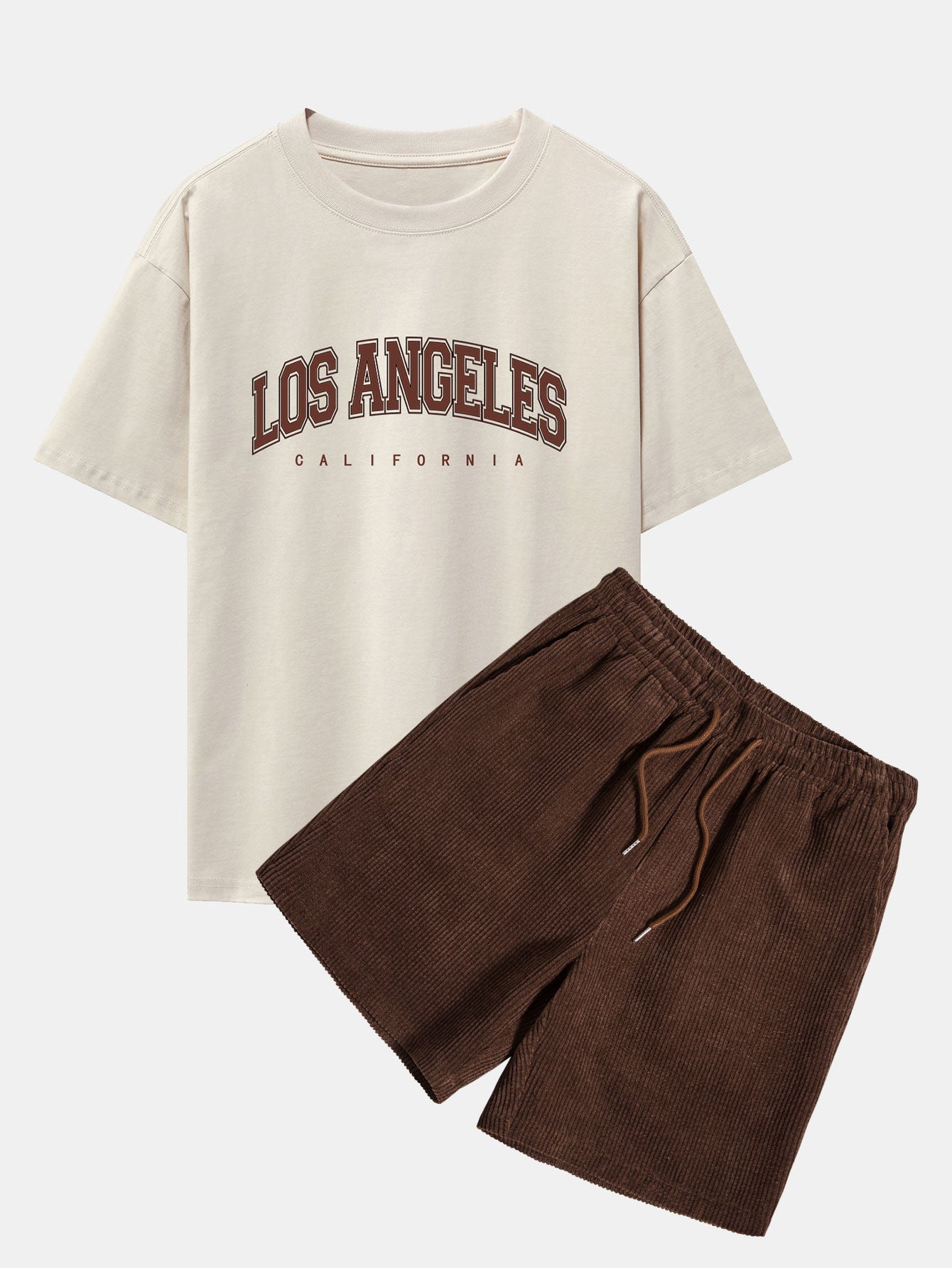 Los Angeles Print Heavy Weight Oversize T-Shirt & Corduroy Shorts