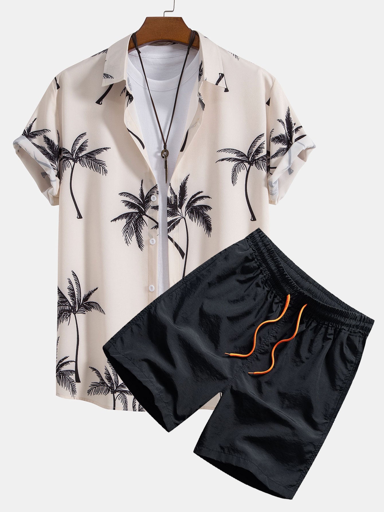 Palm Tree Print Button Up Shirt & Swim Shorts