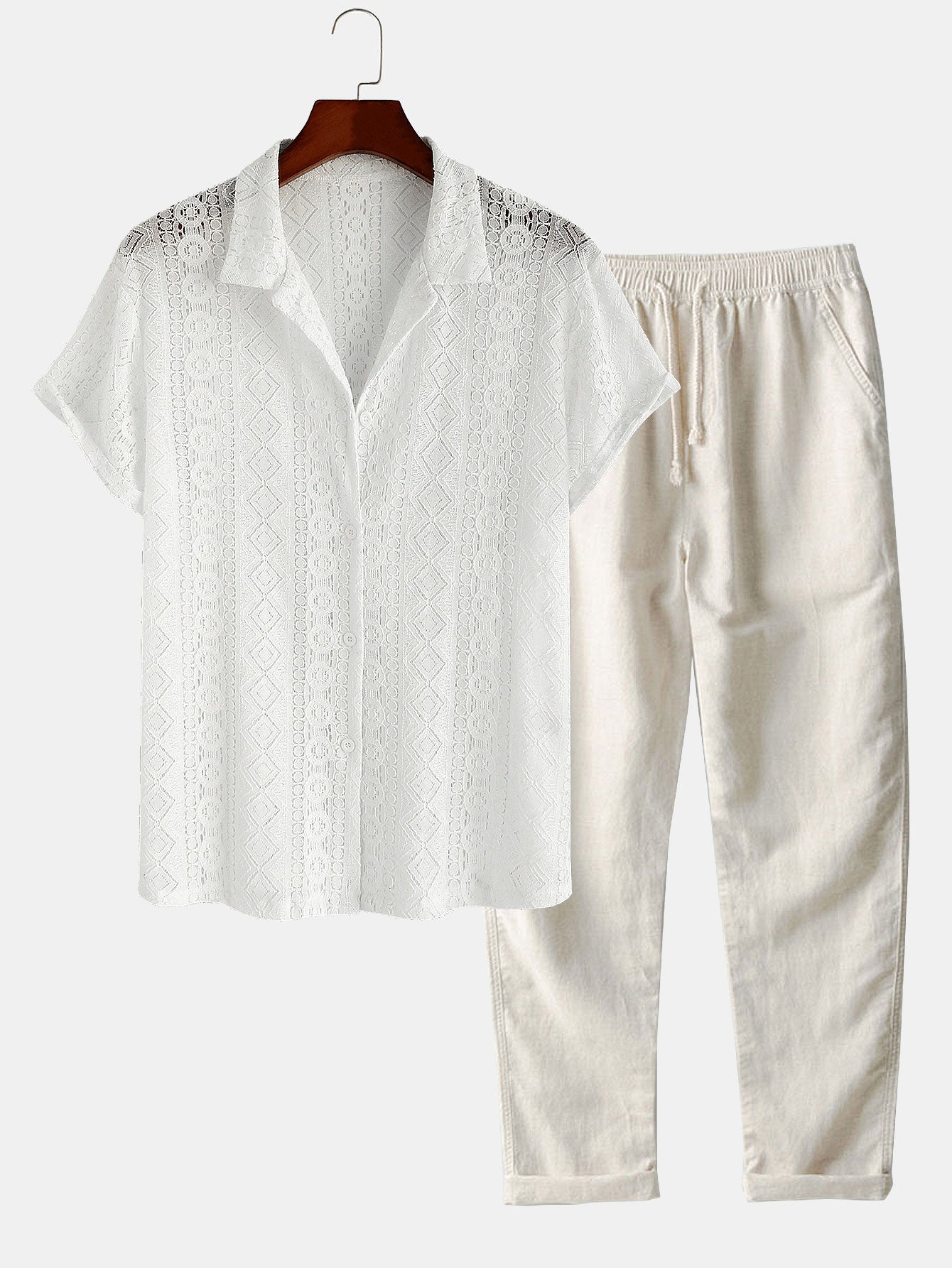 Geometry Textured Cuban Shirt & Straight Leg Linen Pants