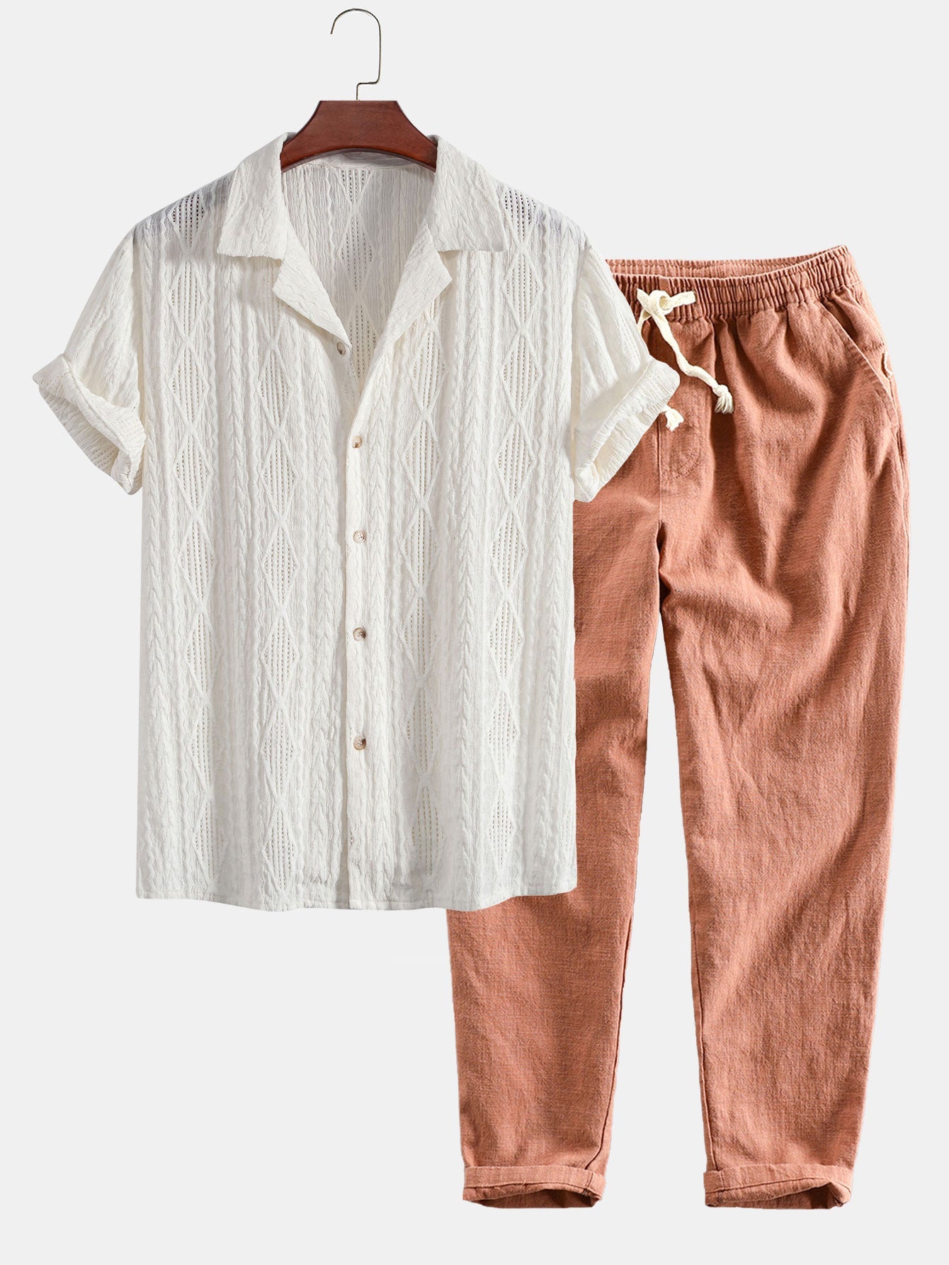 Geometric Jacquard Cuban Shirt & Linen Cotton Blend Cropped Pants