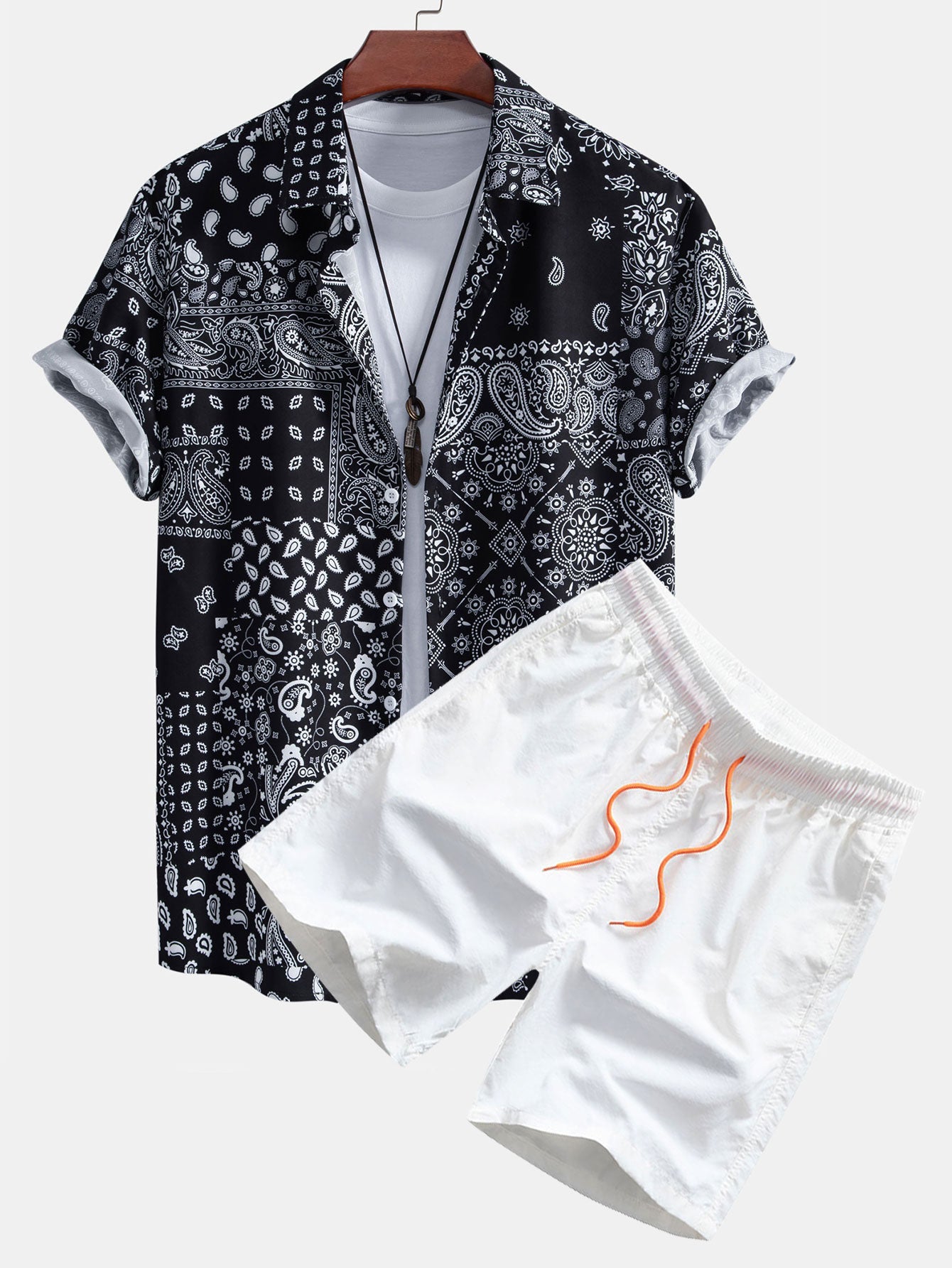 Paisley Print Button Up Shirt & Swim Shorts