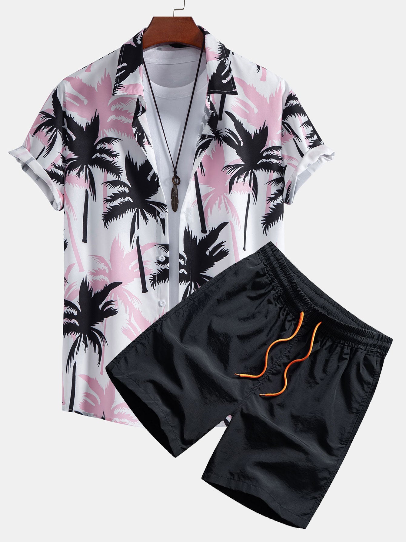 Palm Tree Print Button Up Shirt & Swim Shorts