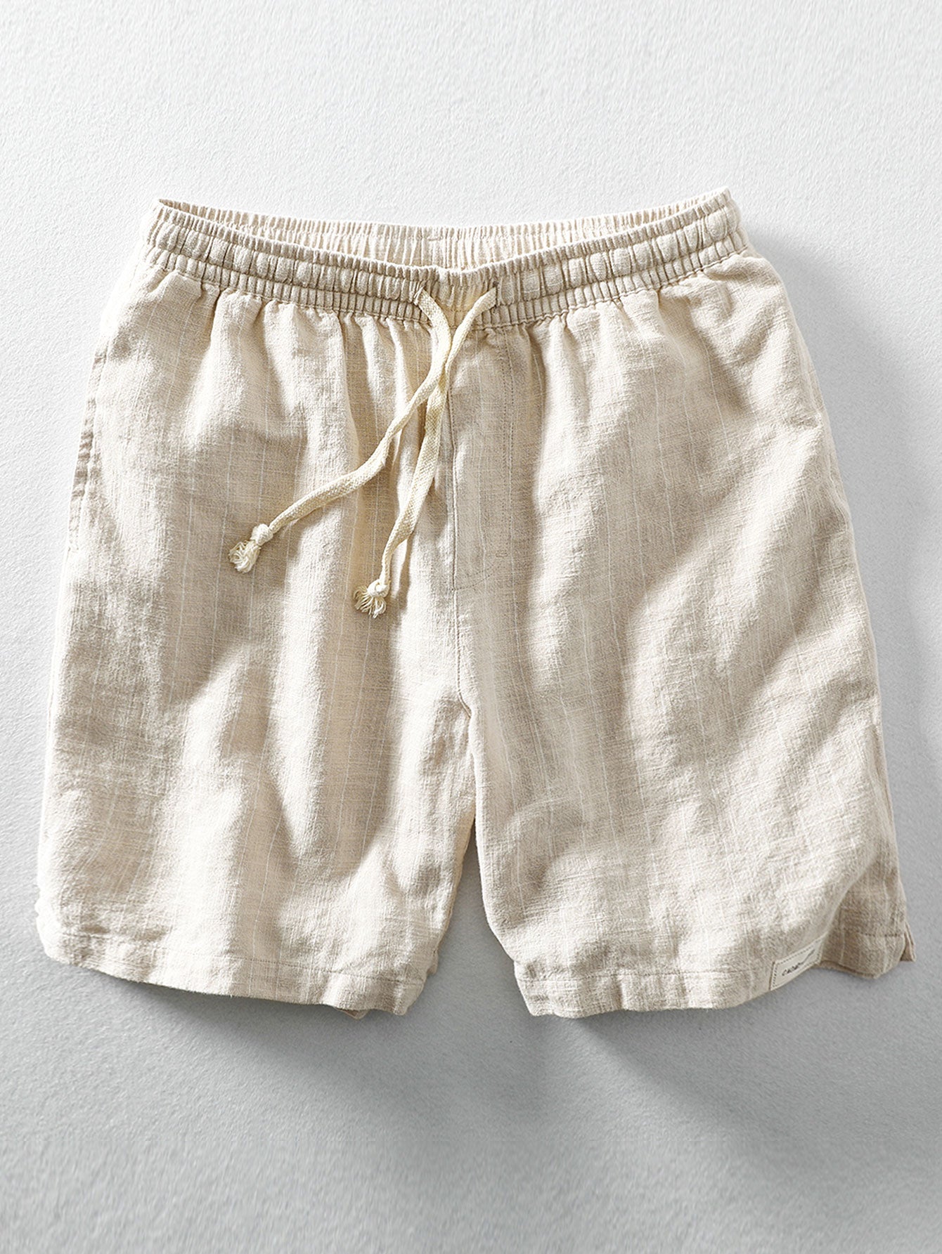 Linen And Rayon Blend Stand Collar Shirt & Linen Cotton Blend Drawstring Striped Shorts