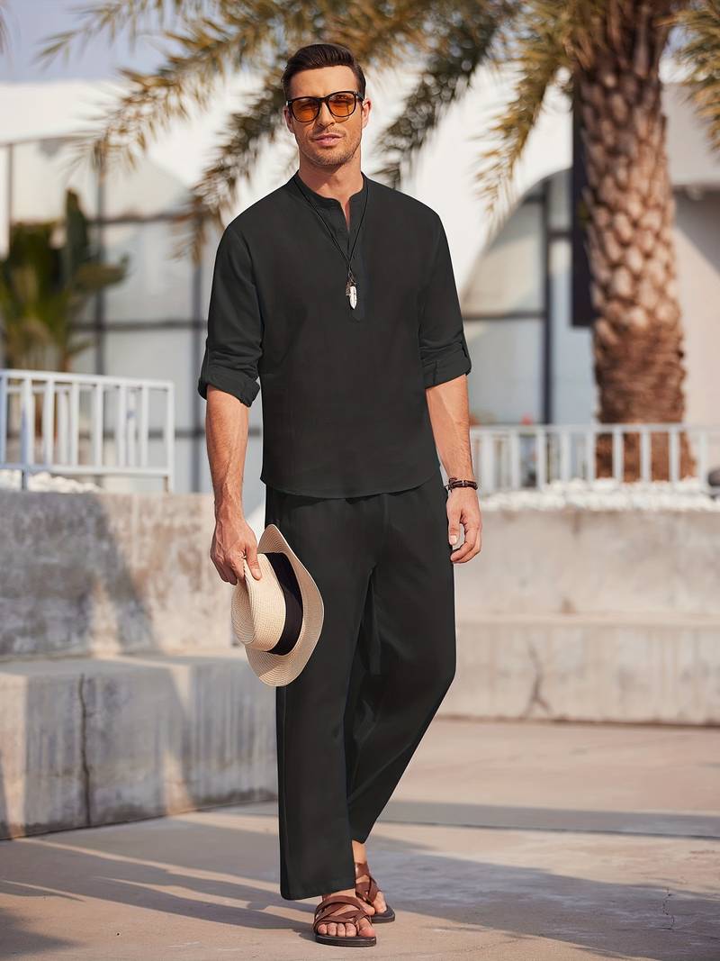 PREMIUM HENLEY COTTON SET - BLACK