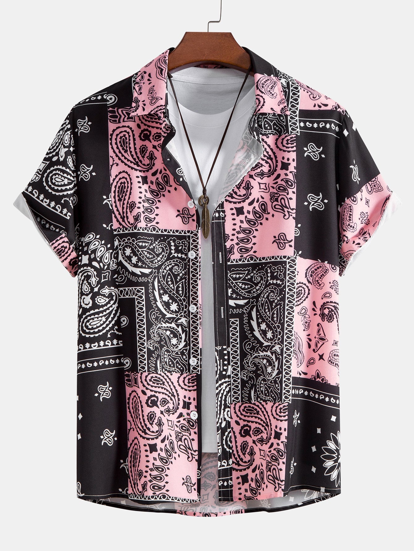 Paisley Print Button Up Shirt #Random Pattern Design# & Shorts