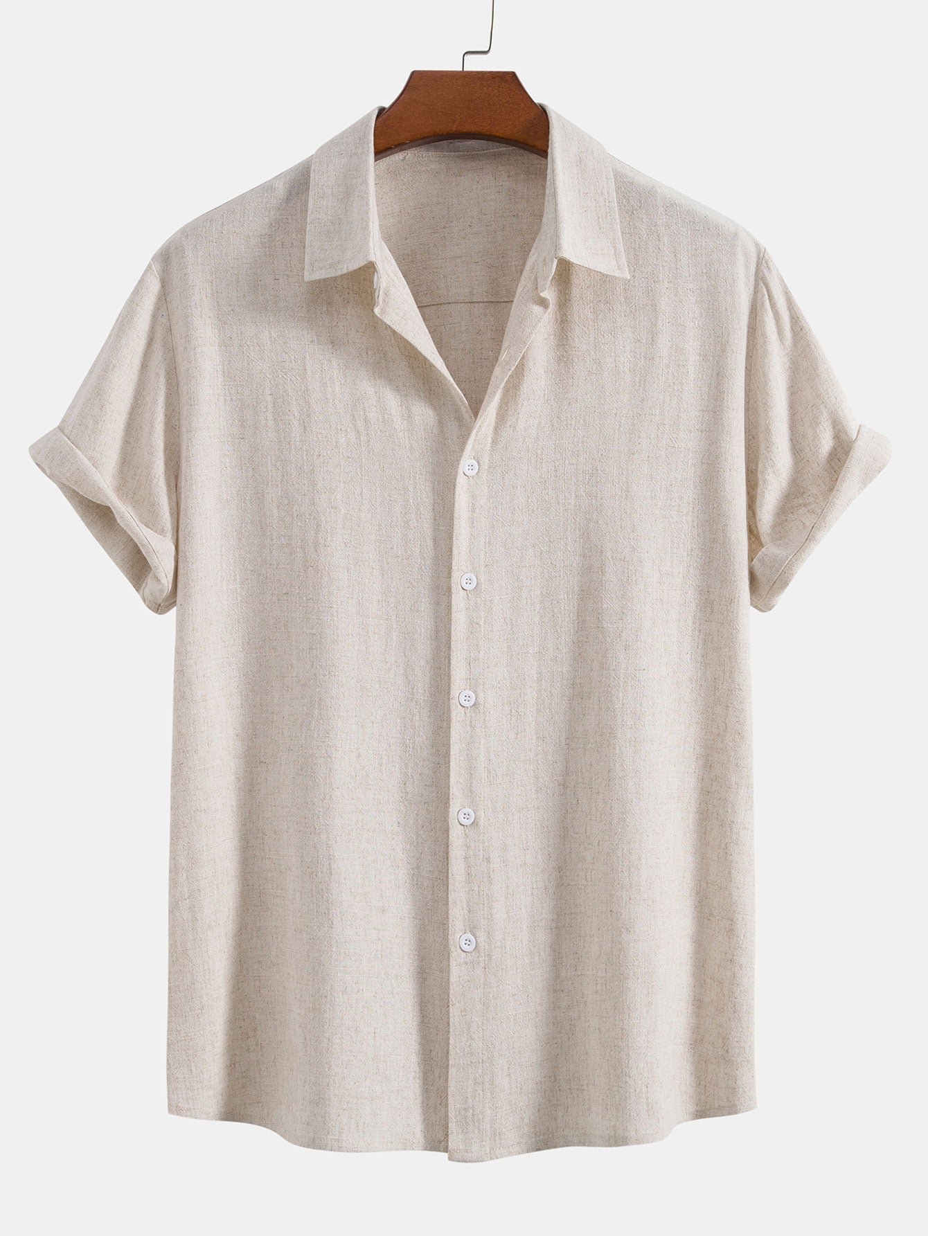 Linen Rayon Blend Button Up Shirt & Linen Cotton Blend Drawstring Shorts