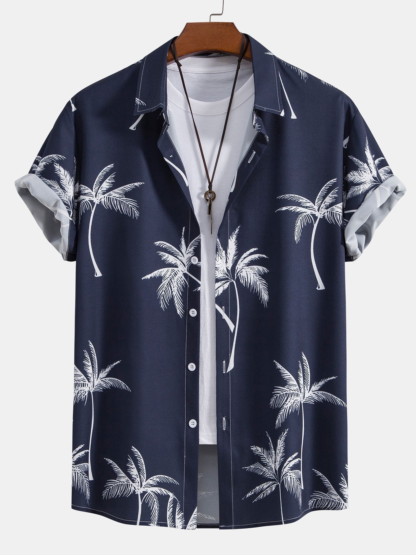 Palm Tree Print Button Up Shirt & Linen Cotton Blend Cropped Pants