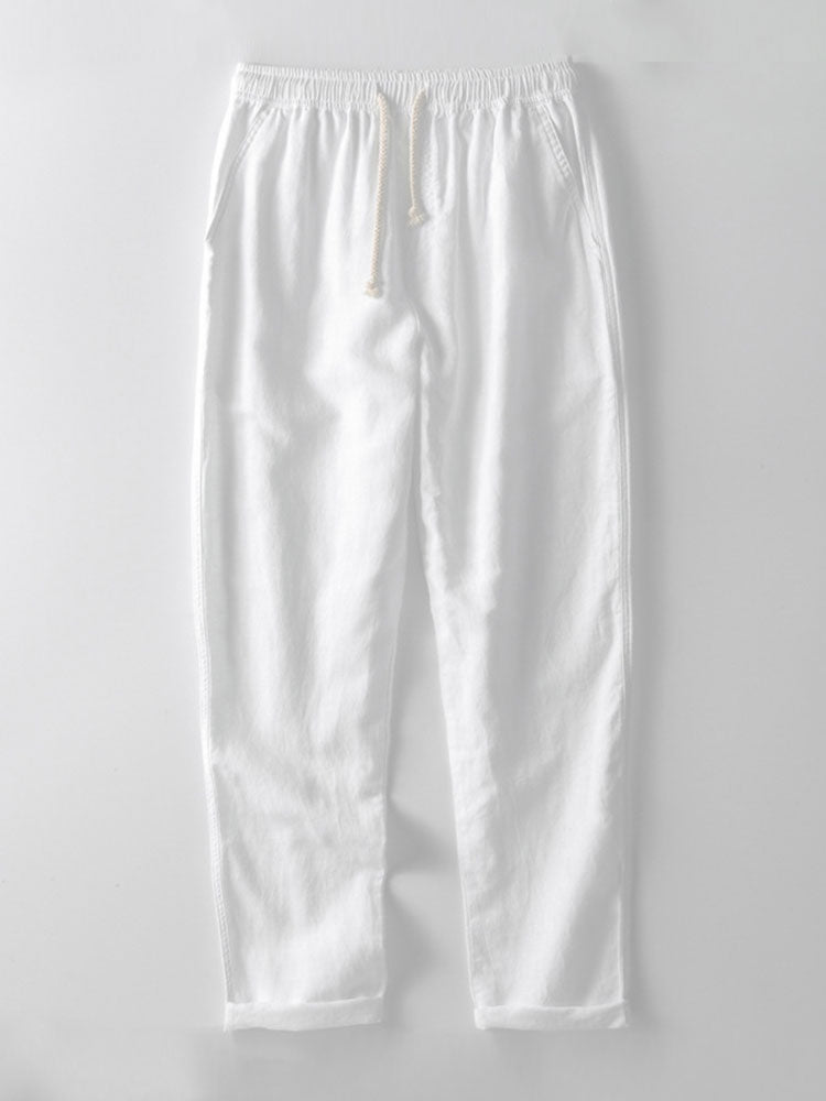 Cotton Blend Striped Button Up Shirt & Straight Leg Linen Pants