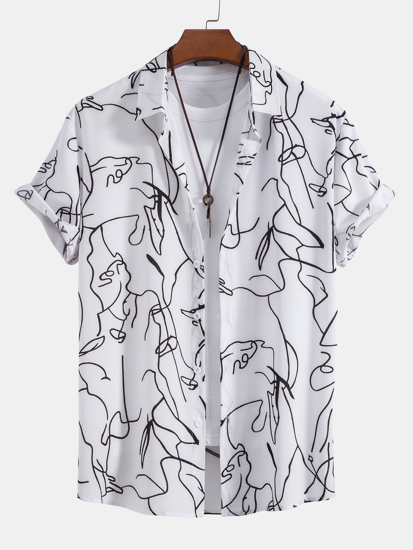 Abstract Line Print Buttton Up Shirt