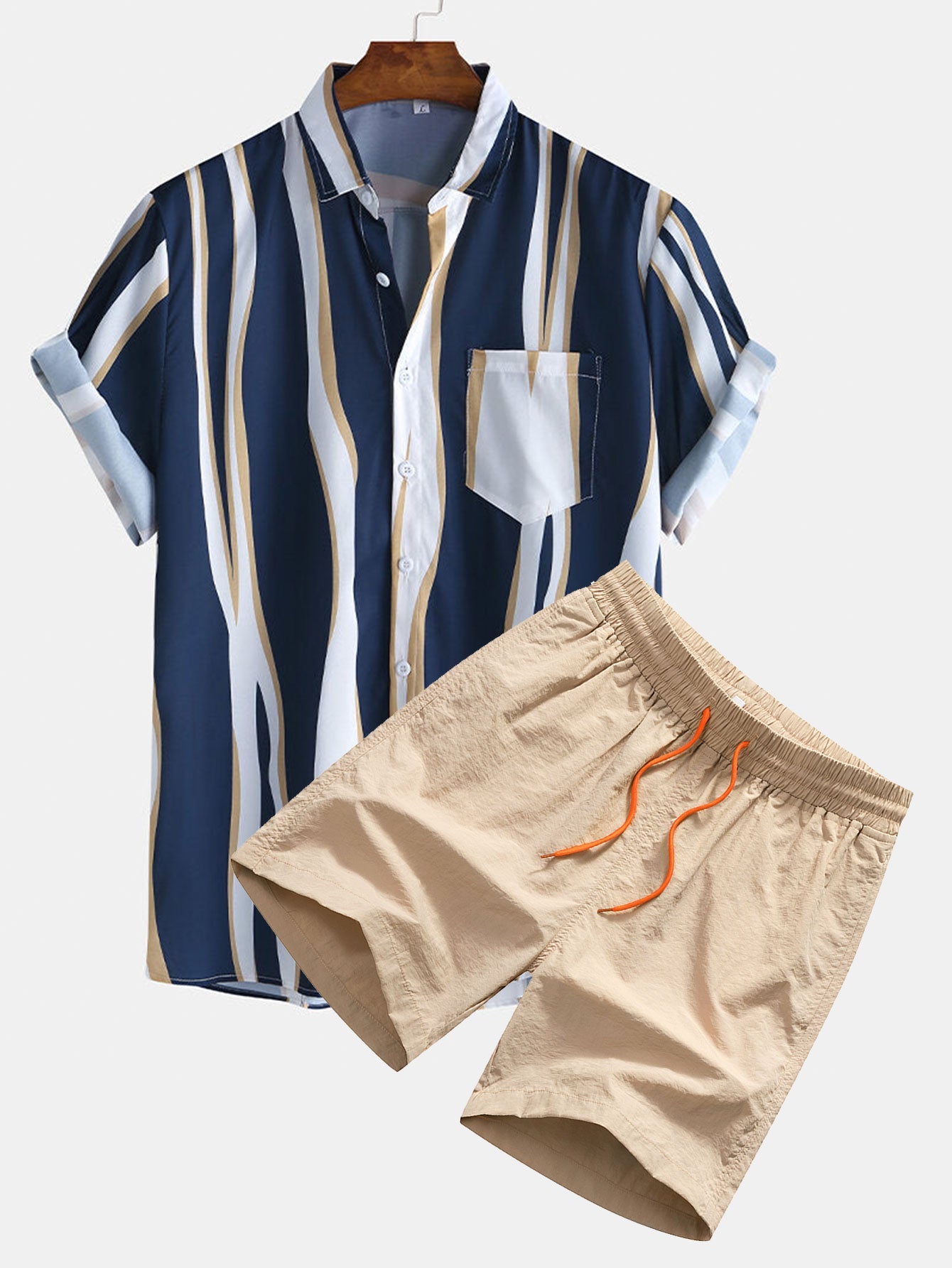 Wave Stripes Lapel Shirts & Swim Shorts