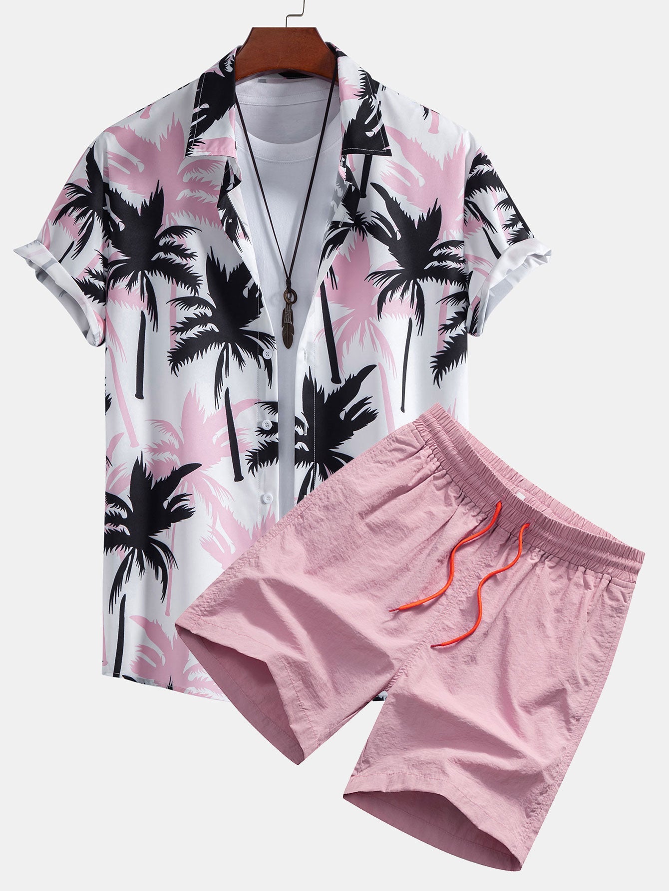 Palm Tree Print Button Up Shirt & Swim Shorts