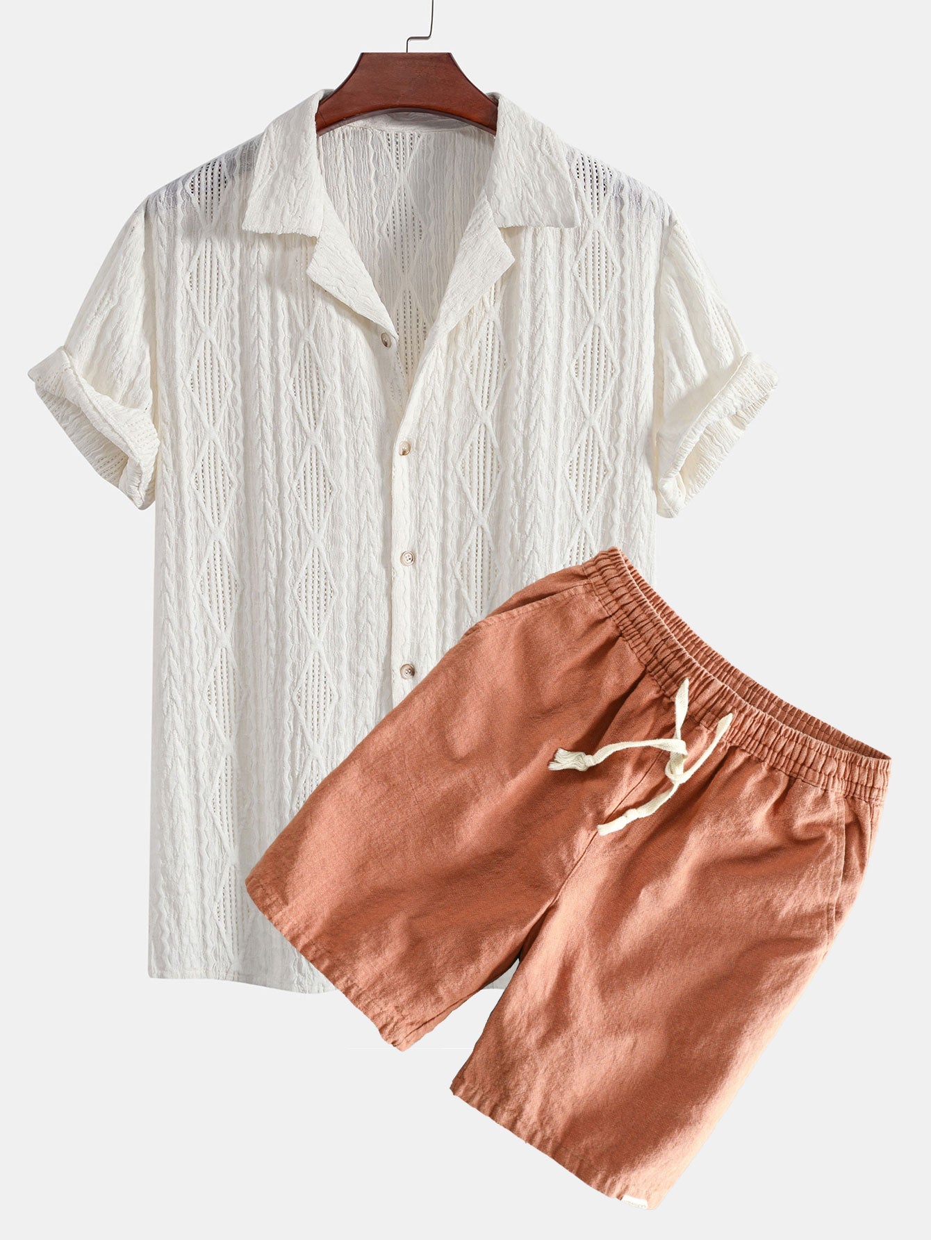 Geometric Jacquard Cuban Shirt & Linen Cotton Blend Shorts