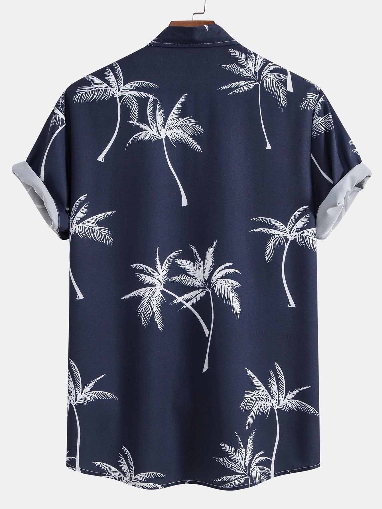 Palm Tree Print Button Up Shirt & Linen Cotton Blend Drawstring Shorts