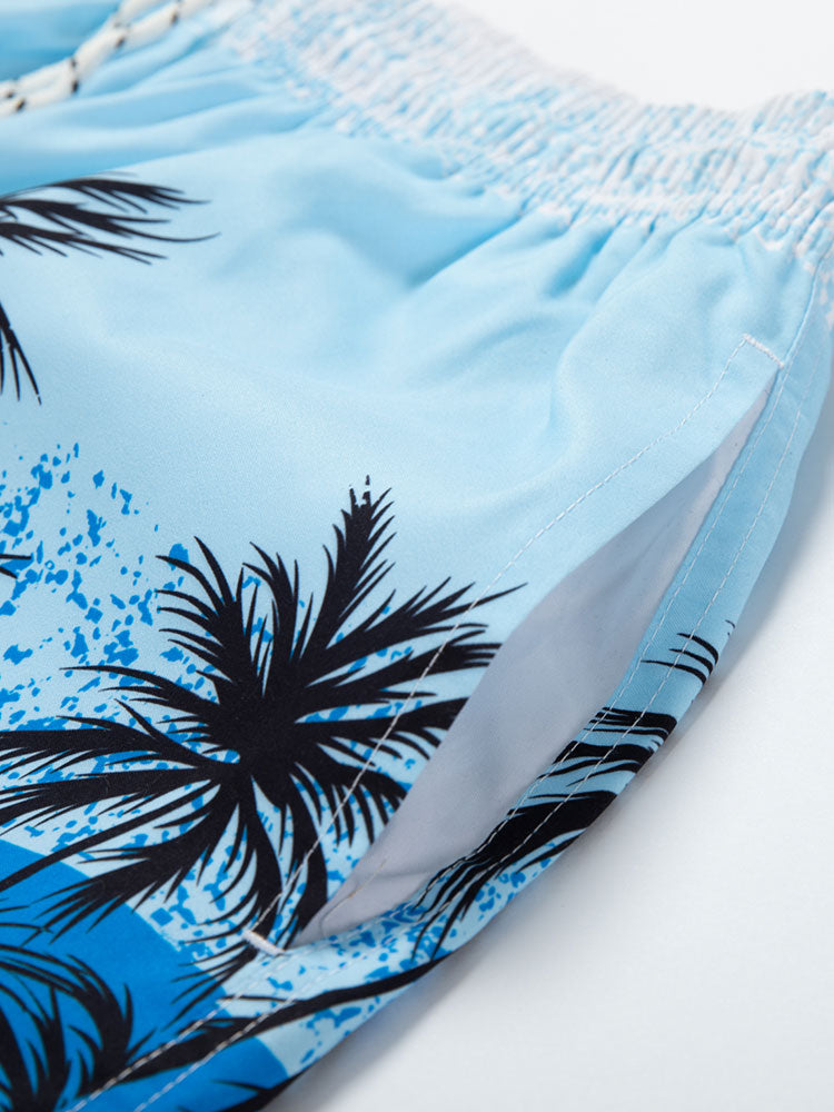 Palm Leaf Print Tank Top & Tropical Print Swim Shorts