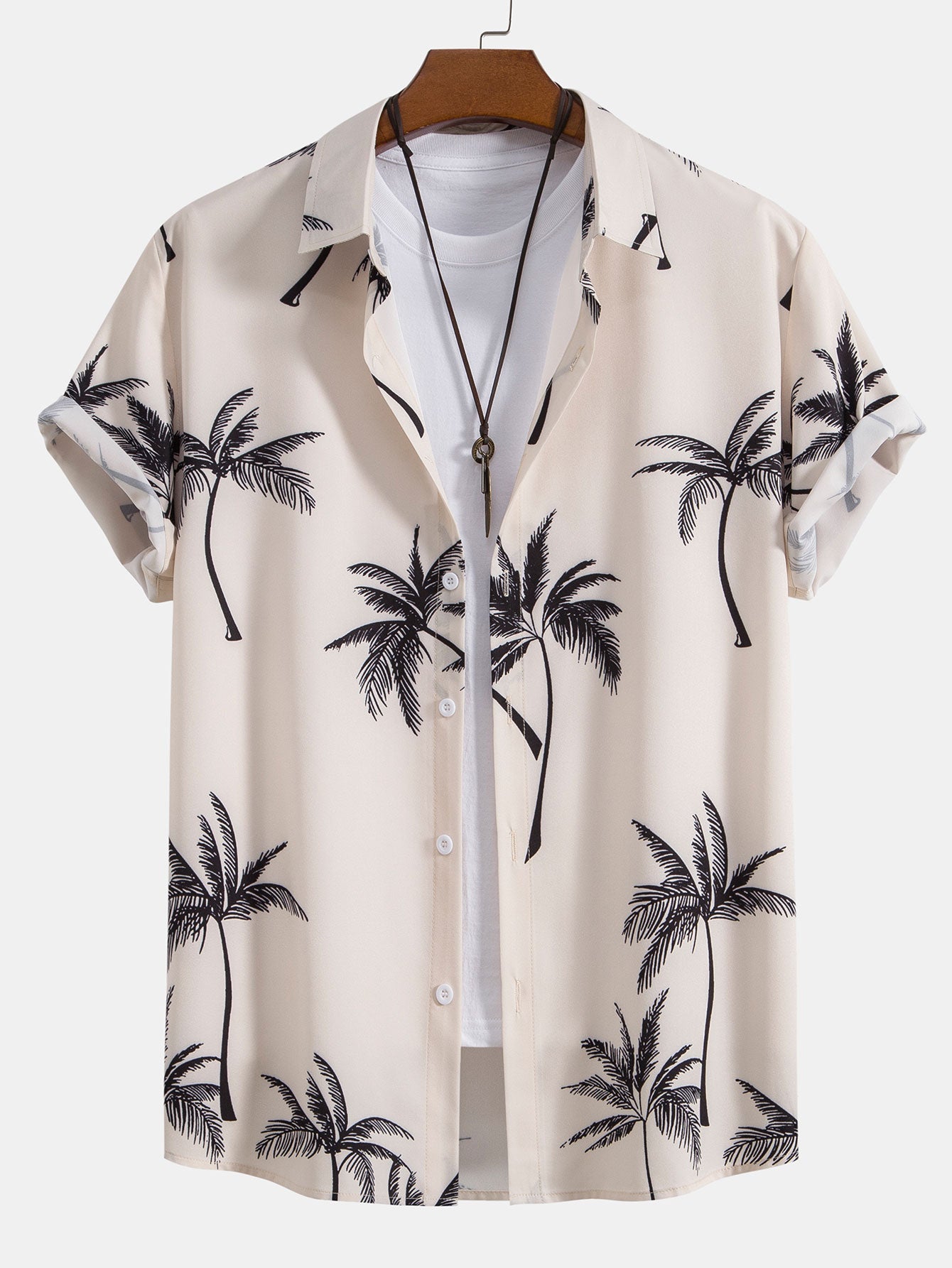 Palm Tree Print Button Up Shirt & Linen Cotton Blend Cropped Pants