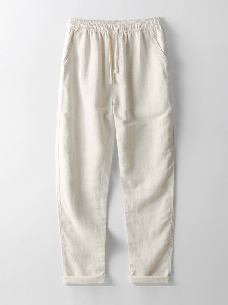 Linen And Rayon Blend Stand Collar Shirt & Straight Leg Linen Pants