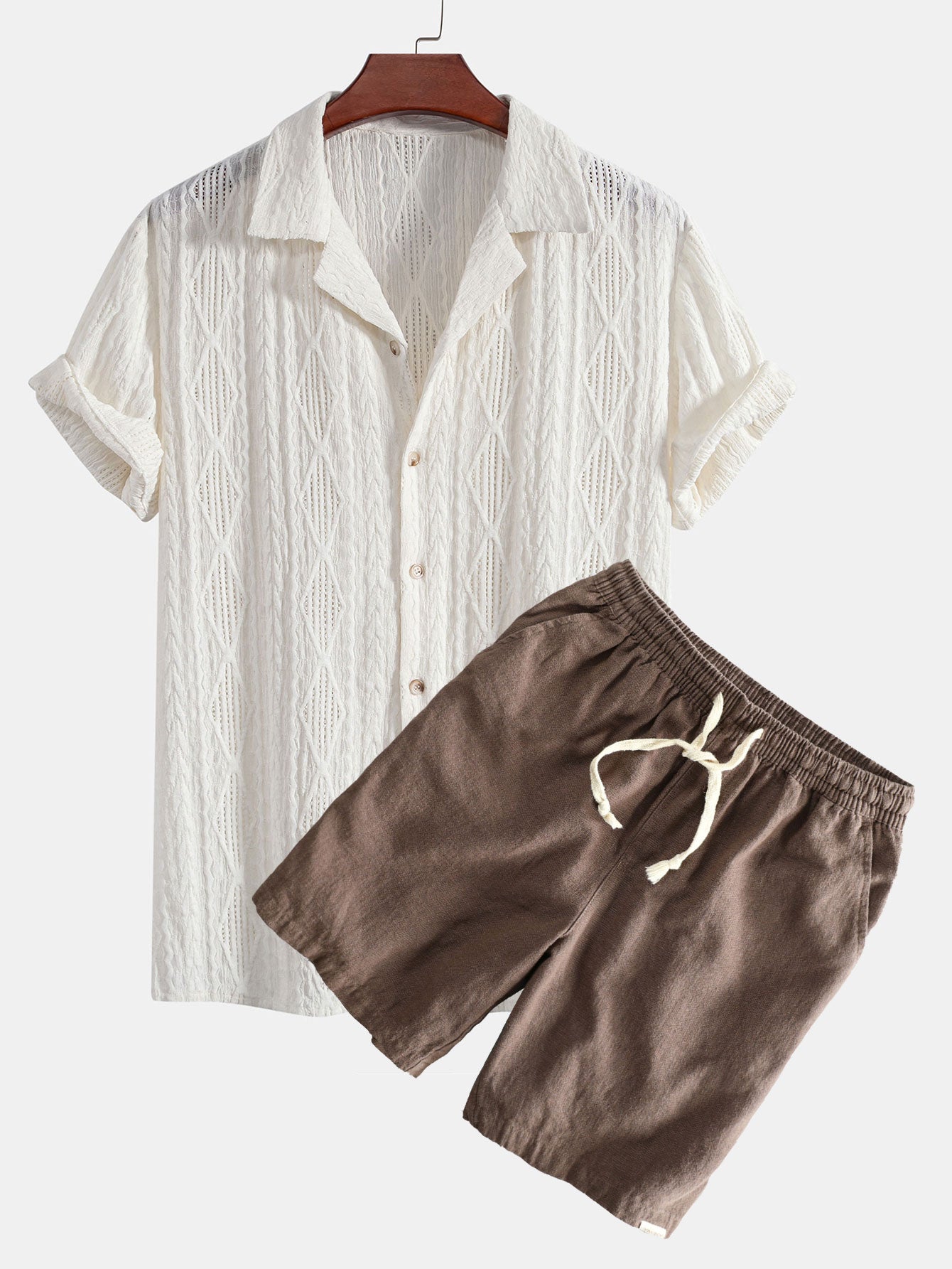 Geometric Jacquard Cuban Shirt & Linen Cotton Blend Shorts