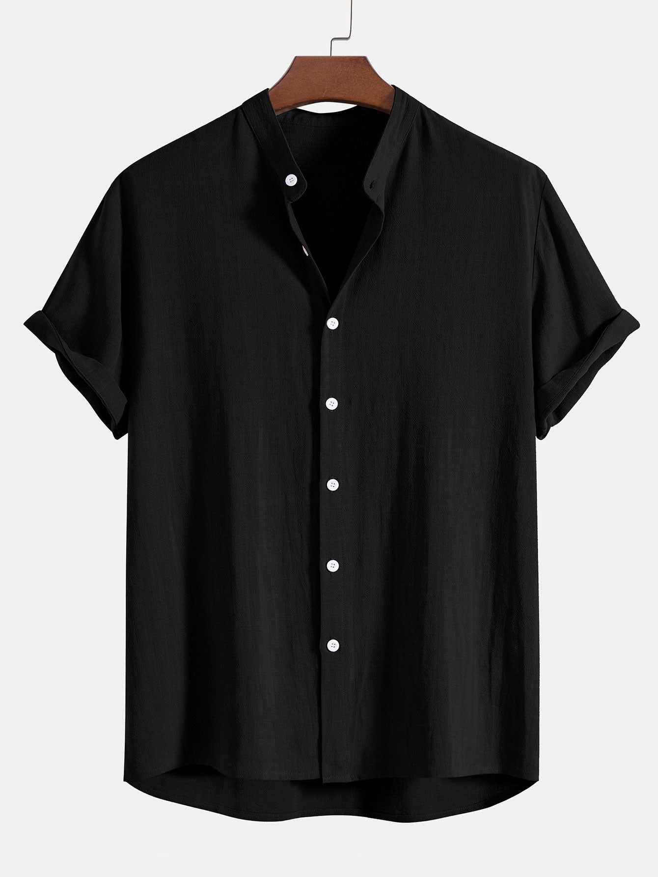 Linen And Rayon Blend Stand Collar Shirt