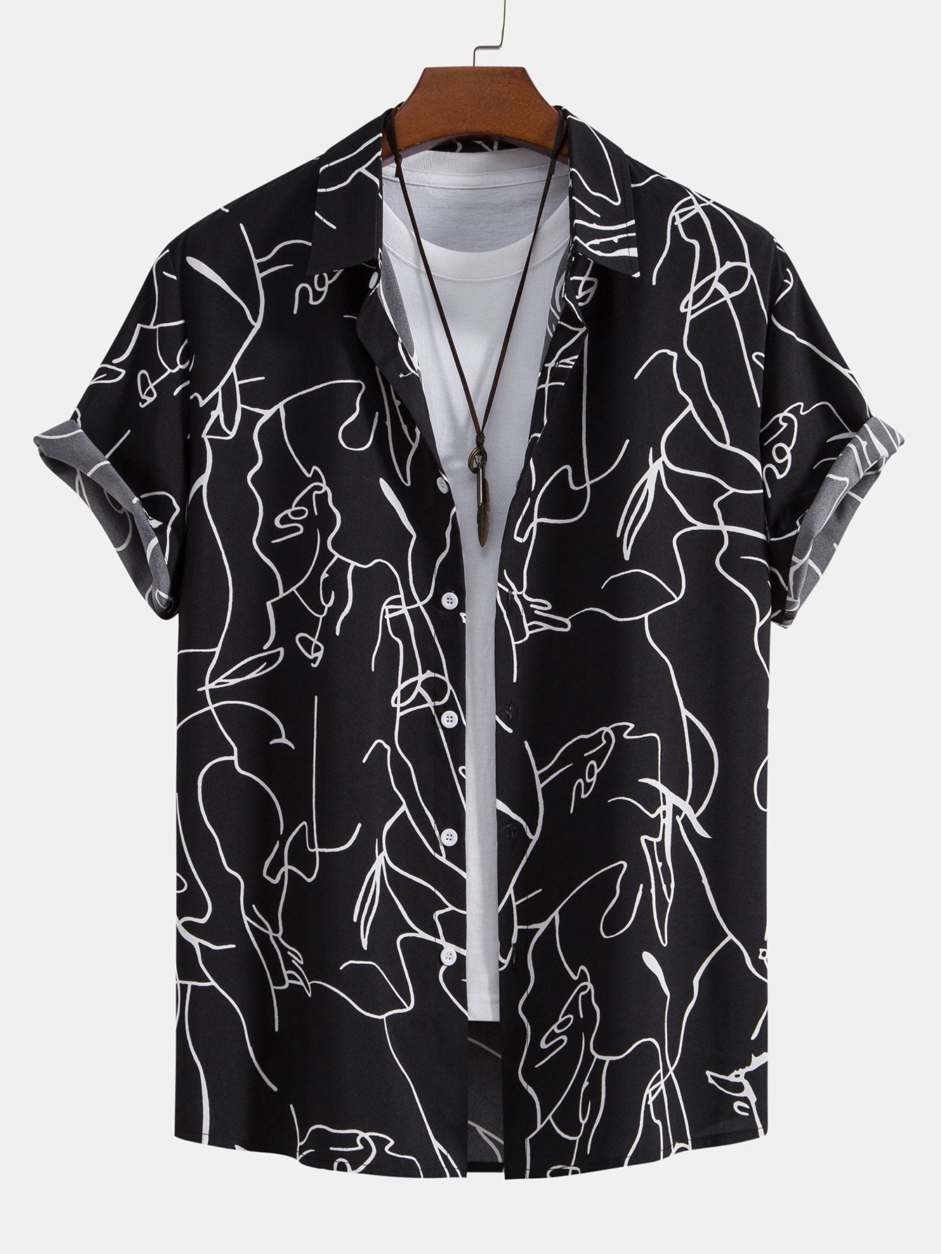 Abstract Line Print Buttton Up Shirt