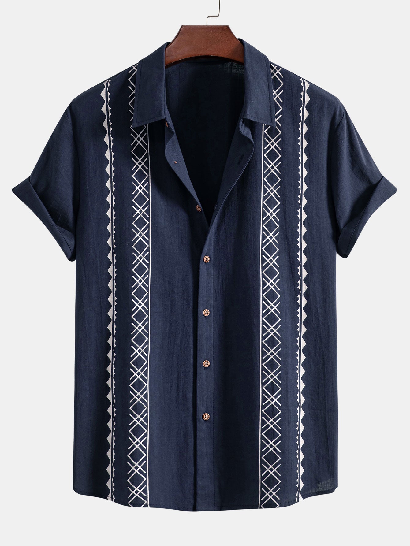 Geometric Print Linen Look Shirt