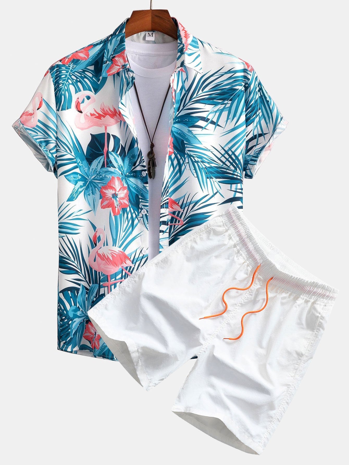 Flamingo Tropical Print Button Up Shirt & Swin Shorts