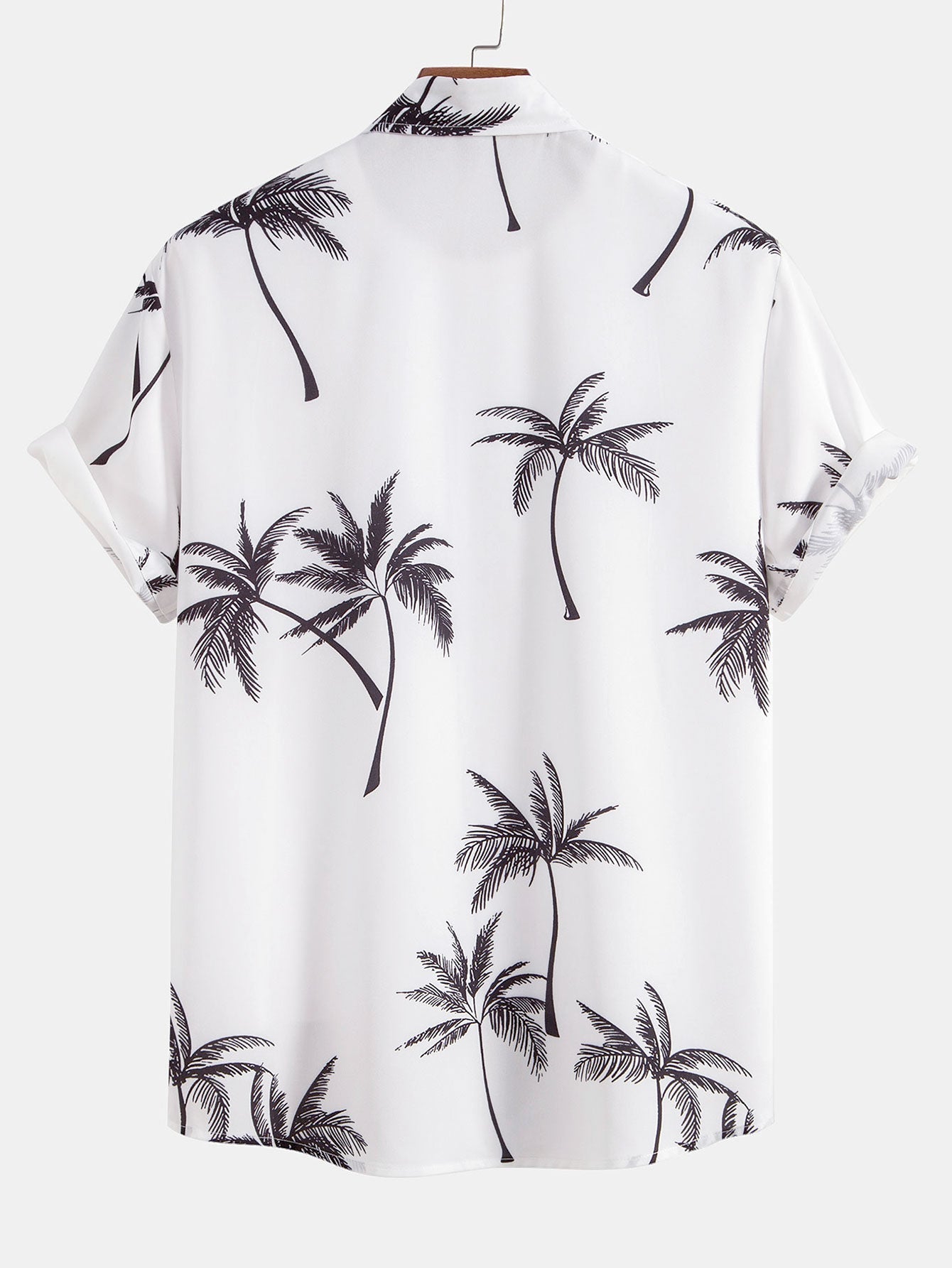 Palm Tree Print Button Up Shirt & Linen Cotton Blend Drawstring Shorts