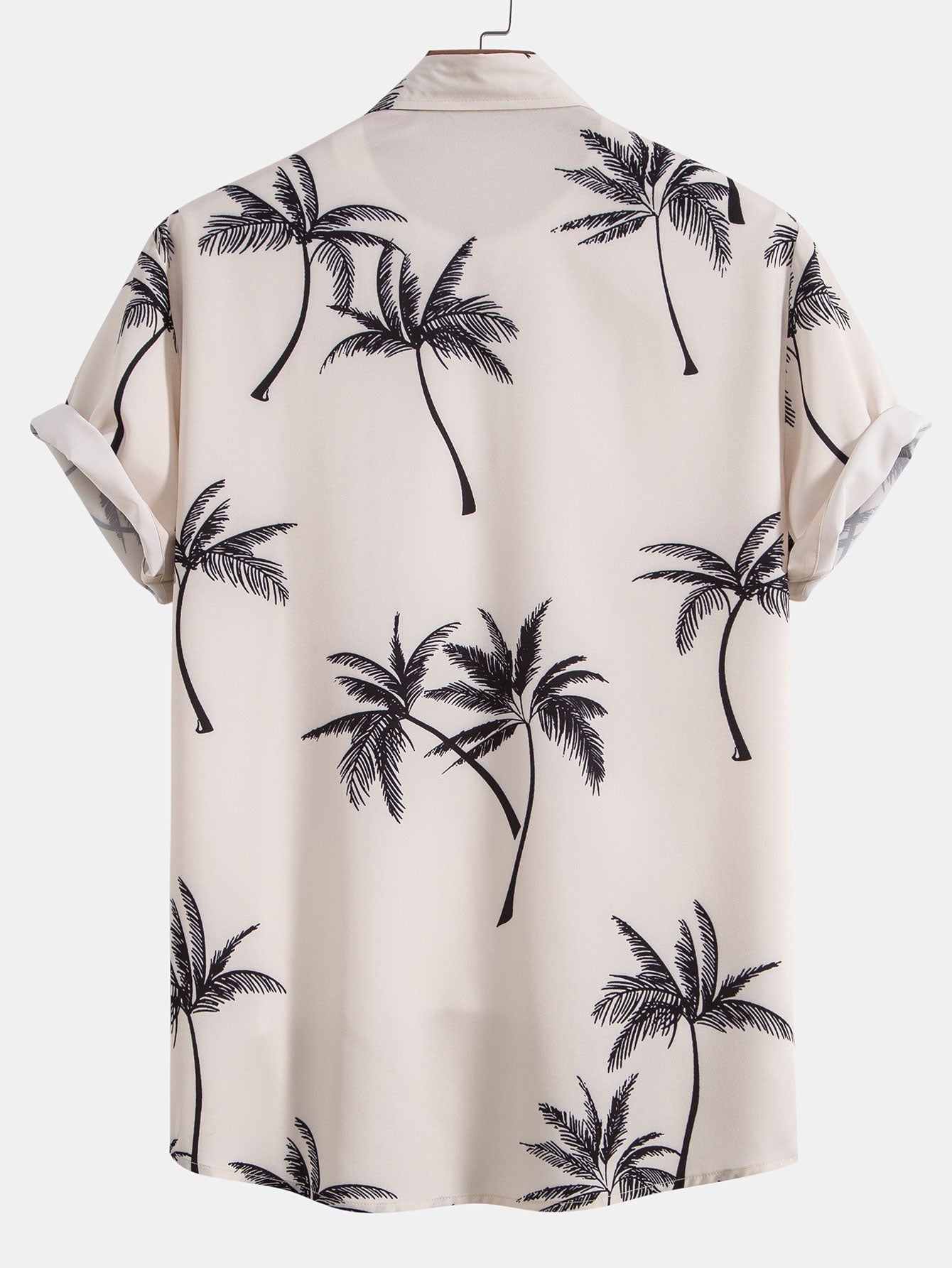 Palm Tree Print Button Up Shirt & Linen Cotton Blend Drawstring Shorts