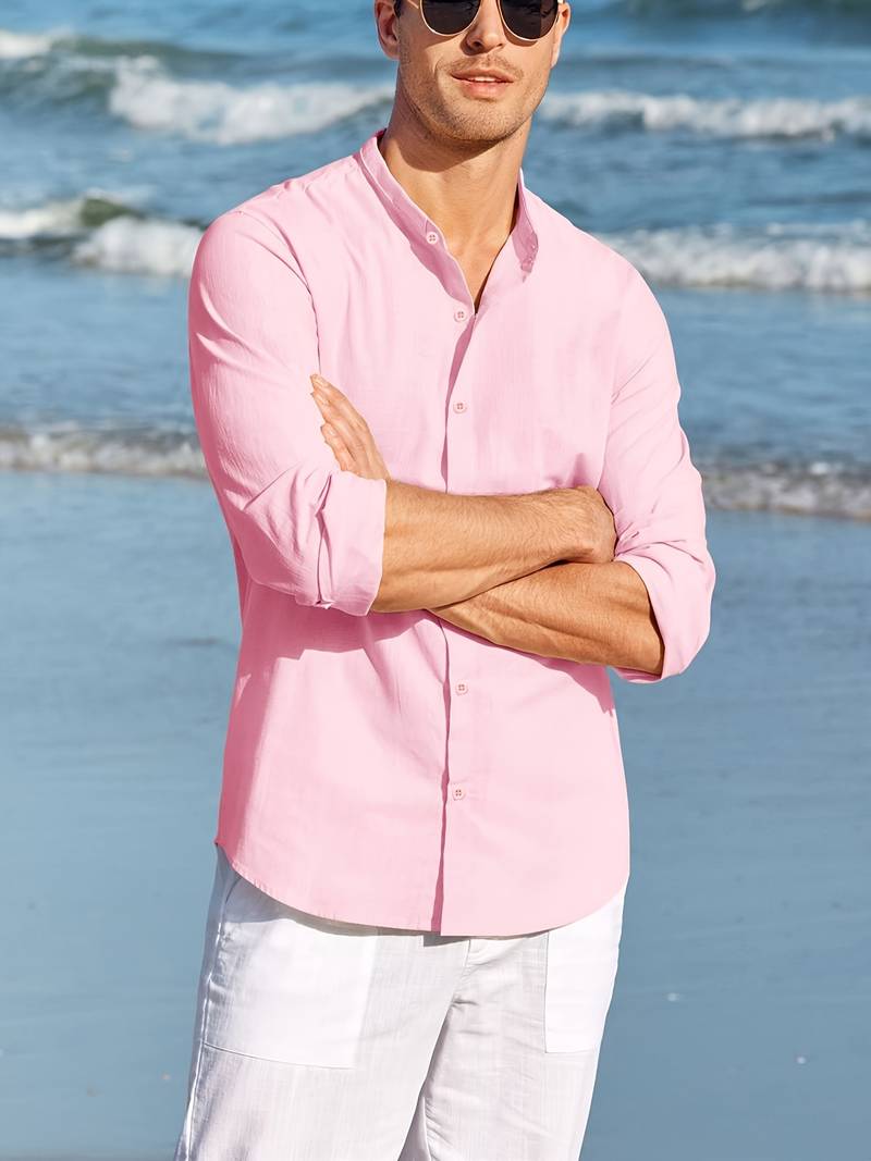 LINEN SHORT COLLAR SHIRT - ROZE - OUT OF STOCK