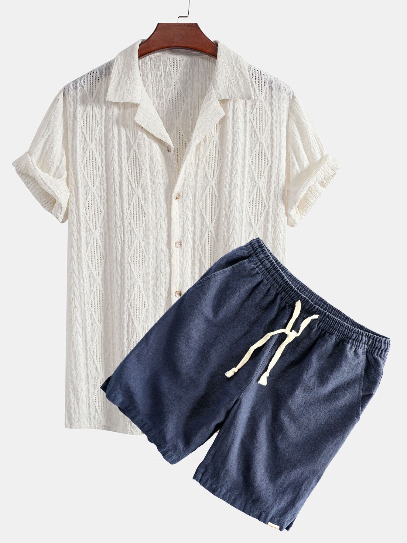 Geometric Jacquard Cuban Shirt & Linen Cotton Blend Shorts