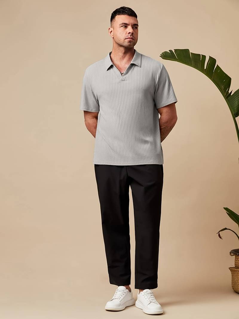 CASUAL RIBBED POLO - LIGHT GREY