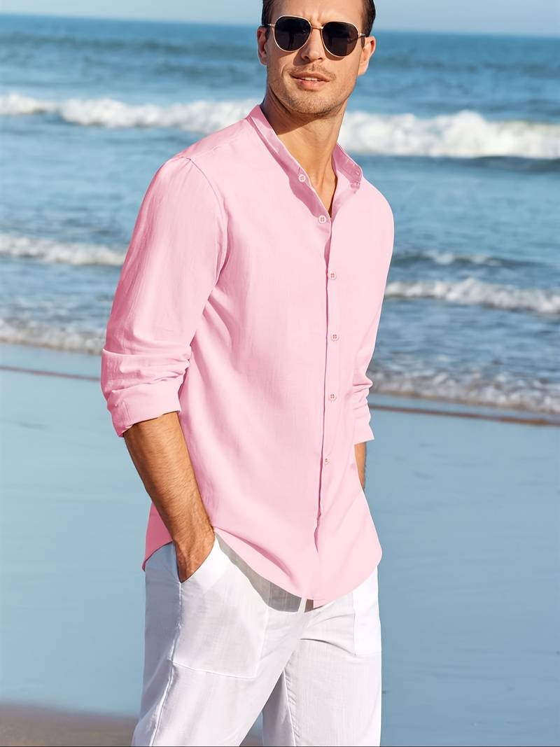 LINEN SHORT COLLAR SHIRT - ROZE - OUT OF STOCK