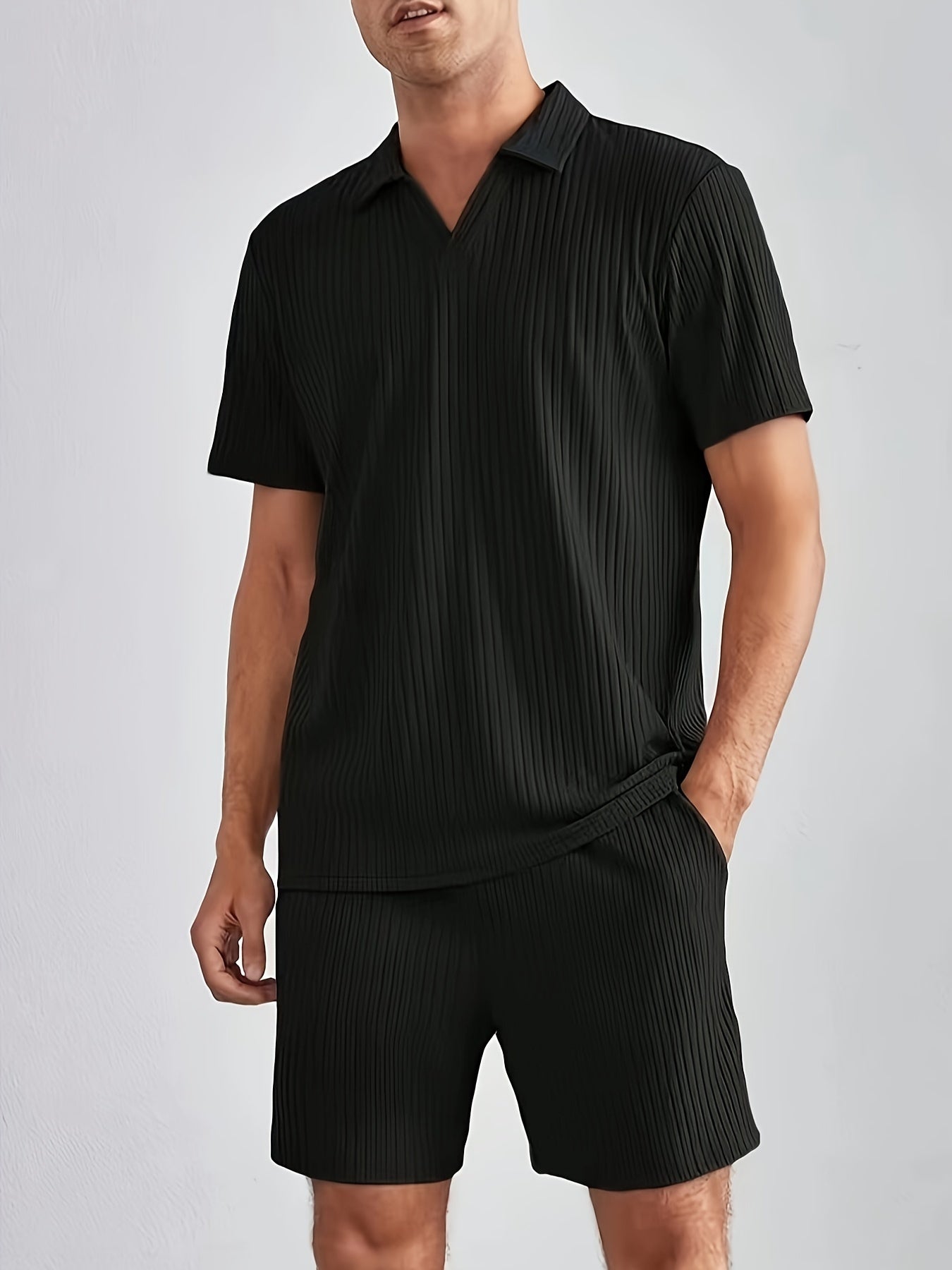 OXY RIBBED POLO SET - BLACK