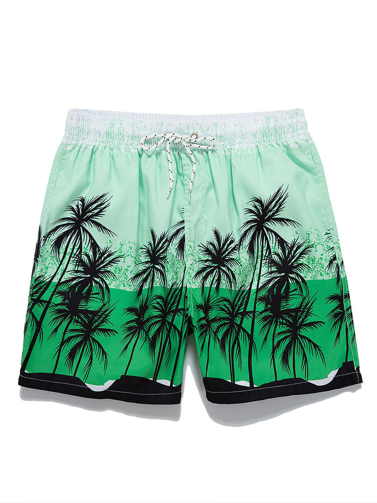 Palm Leaf Print Tank Top & Tropical Print Swim Shorts