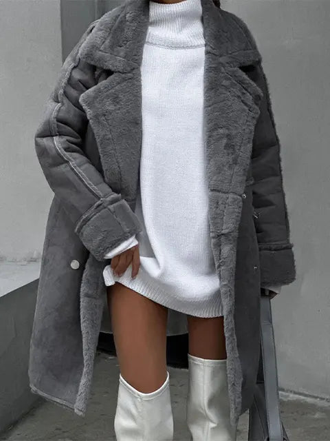 Amelie | Long Shearling Teddy Coat with Double-Breasted Closure