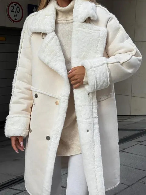 Amelie | Long Shearling Teddy Coat with Double-Breasted Closure