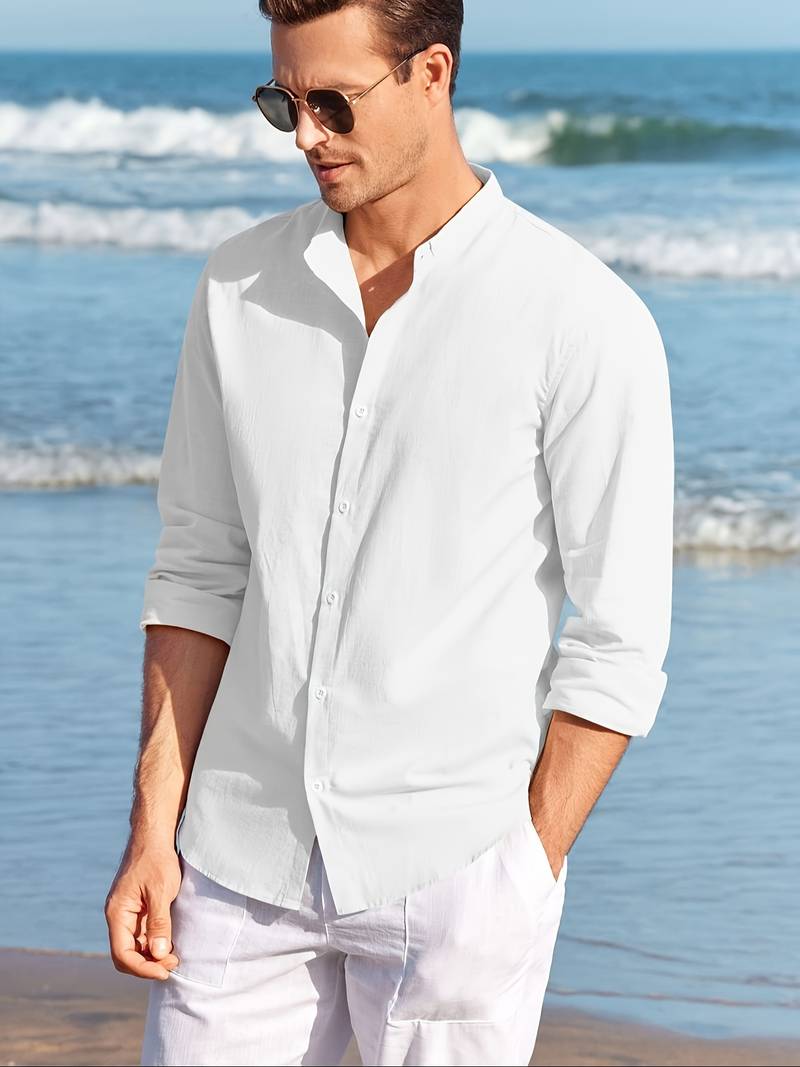 LINEN SHORT COLLAR SHIRT - WHITE