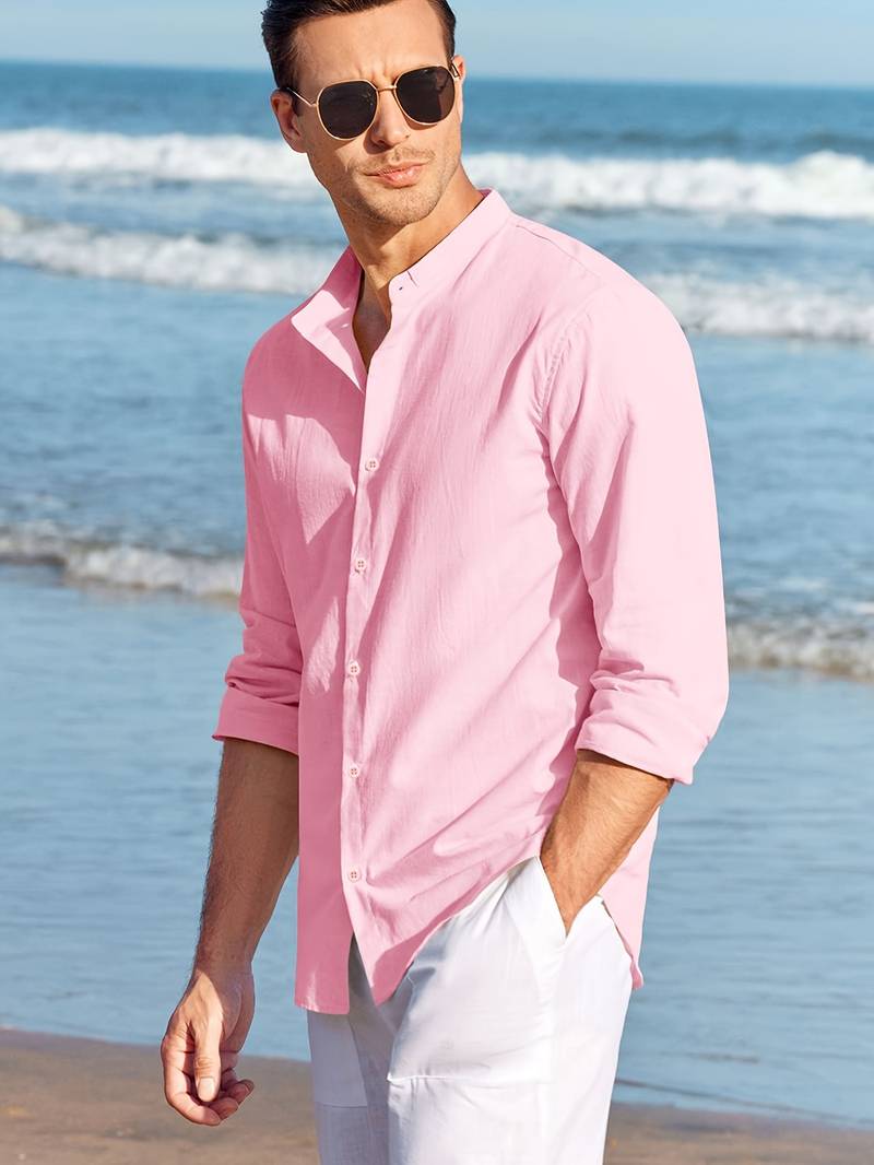 LINEN SHORT COLLAR SHIRT - ROZE - OUT OF STOCK