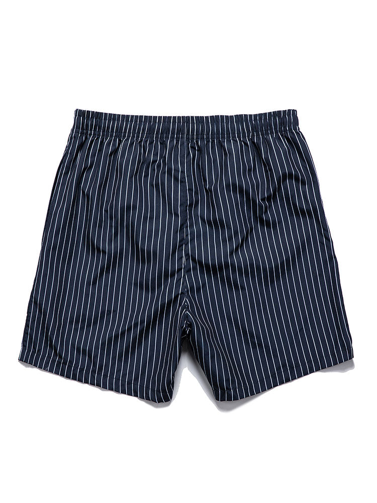 Cotton Blend Striped Cuban Shirt & Striped Print Swim Shorts