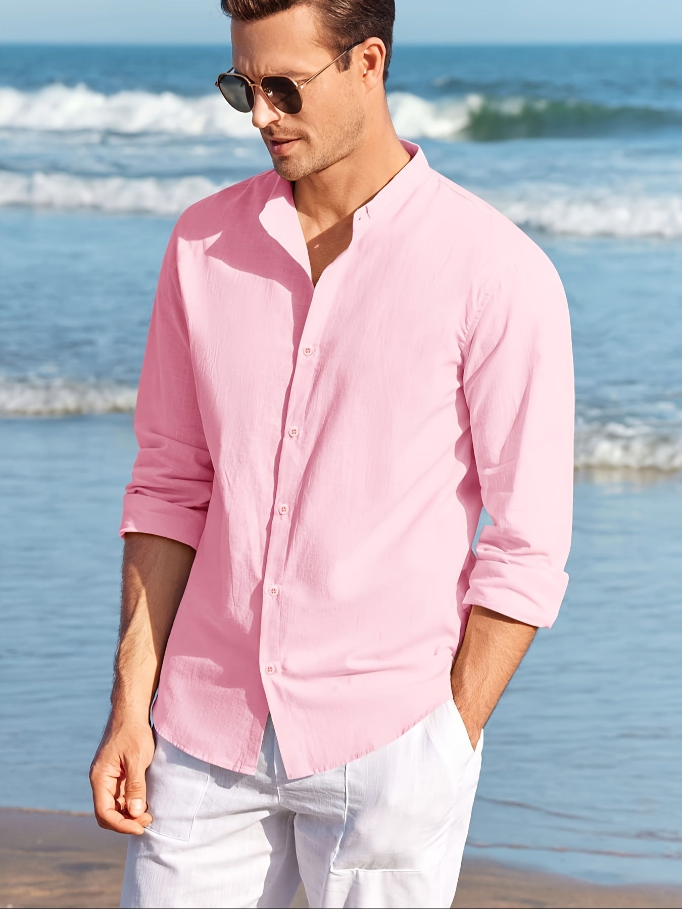 LINEN SHORT COLLAR SHIRT - ROZE - OUT OF STOCK