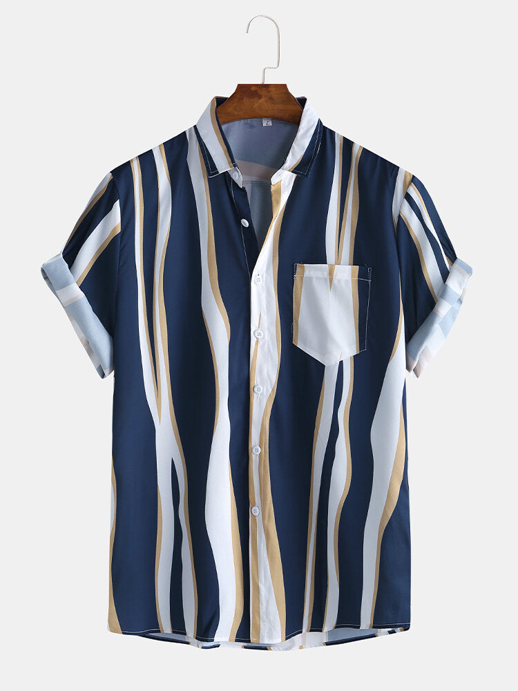 Wave Stripes Lapel Shirts & Swim Shorts