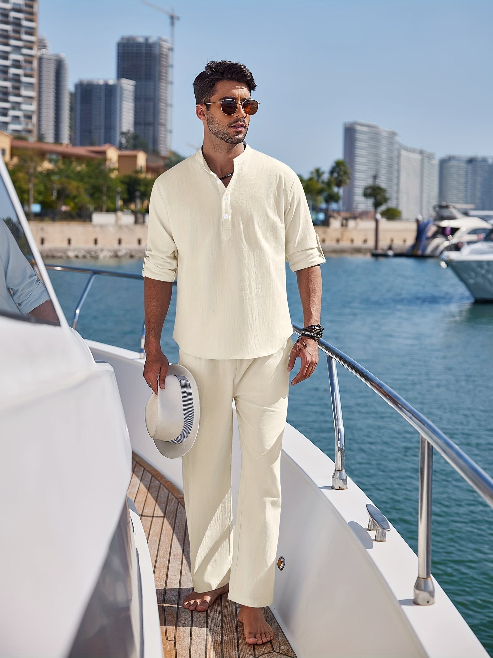 PREMIUM HENLEY COTTON SET - BEIGE