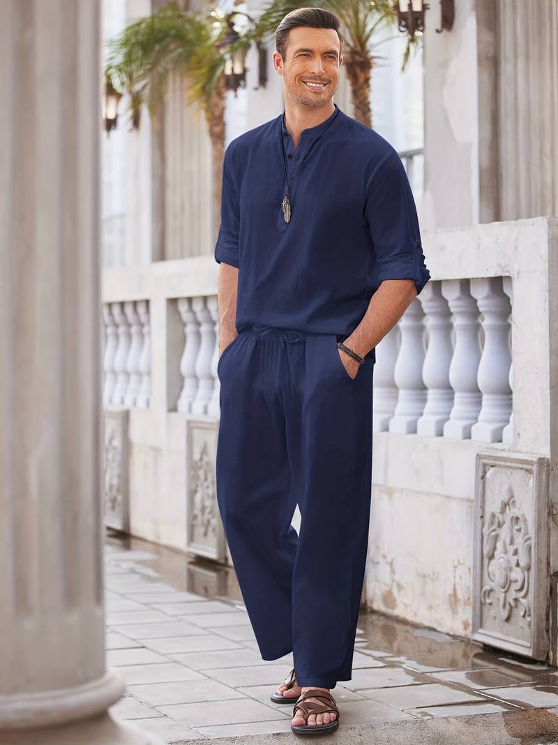 PREMIUM HENLEY COTTON SET - MARINEBLEU