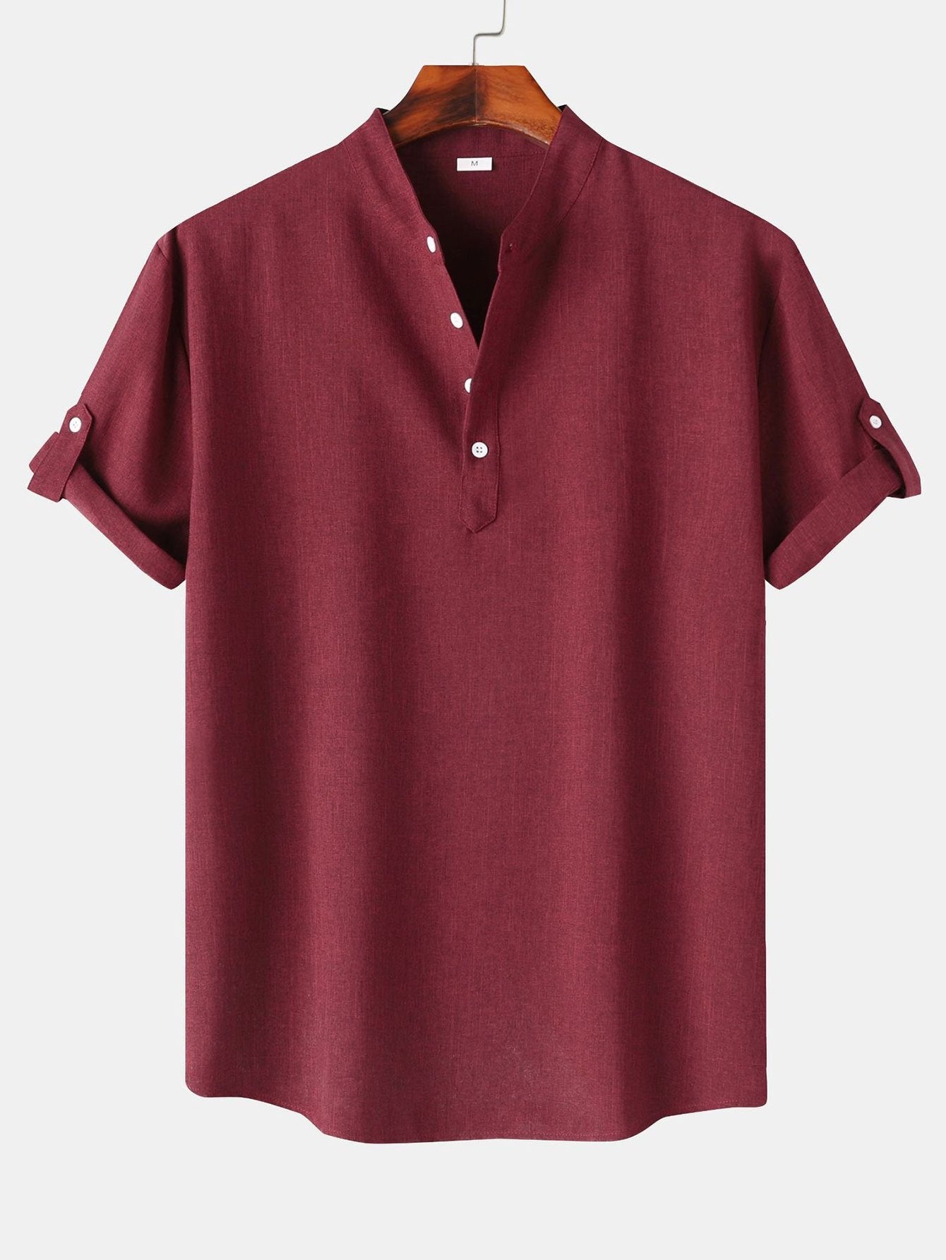 Short Sleeve Linen Look Henley Shirt