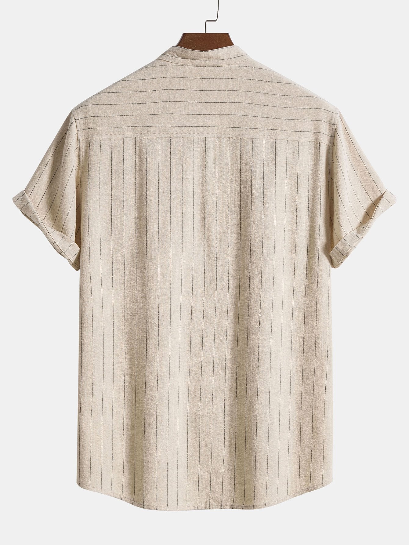 Linen Blend Striped Half Open Placket Henley Collar Shirt & Straight Leg Linen Pants