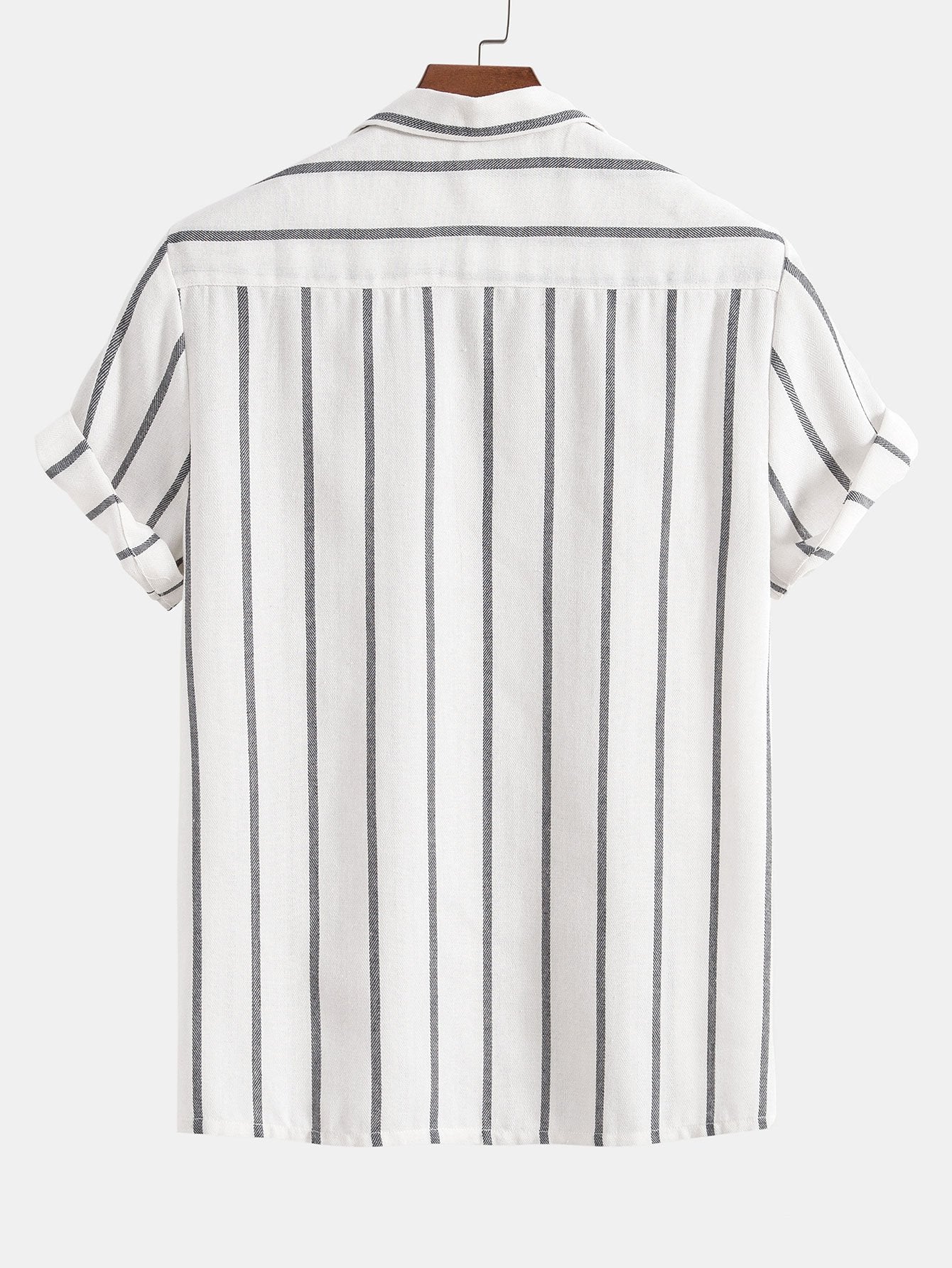 Cotton Blend Striped Cuban Shirt & Striped Print Swim Shorts