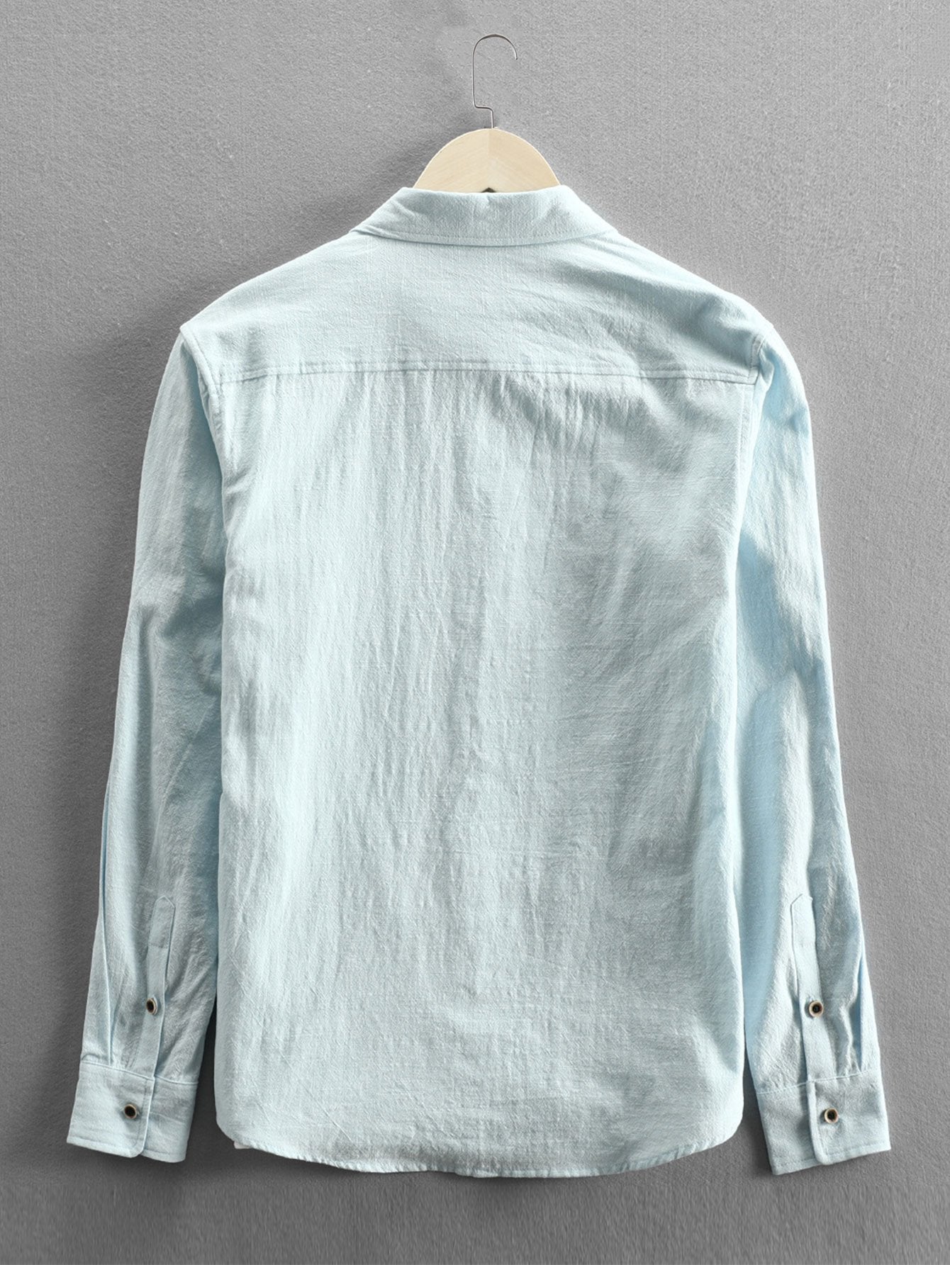 Long Sleeve Linen and Cotton Blend Button Up Shirt