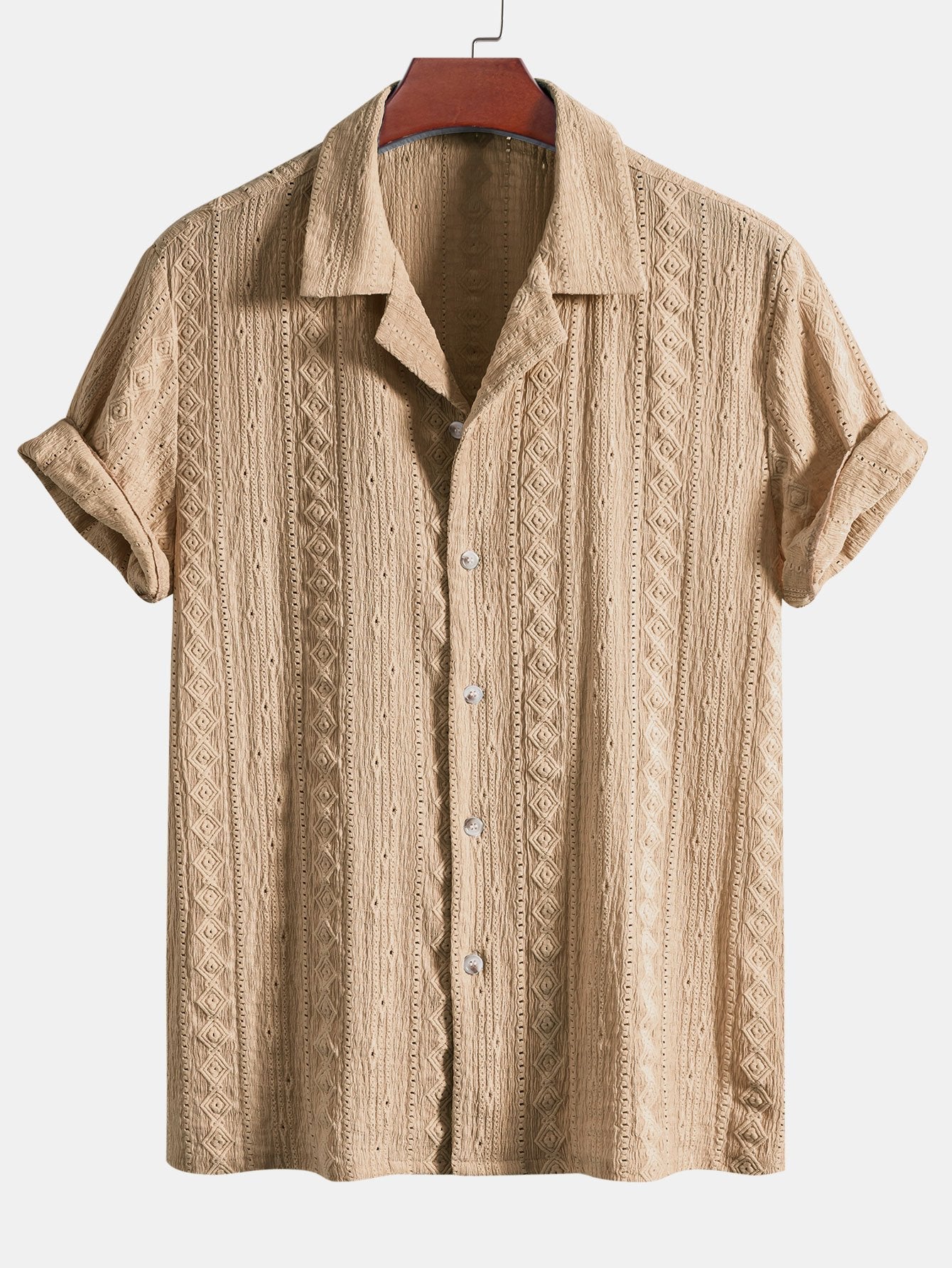 Geometric Jacquard Textured Cuban Shirt & Straight Leg Linen Pants