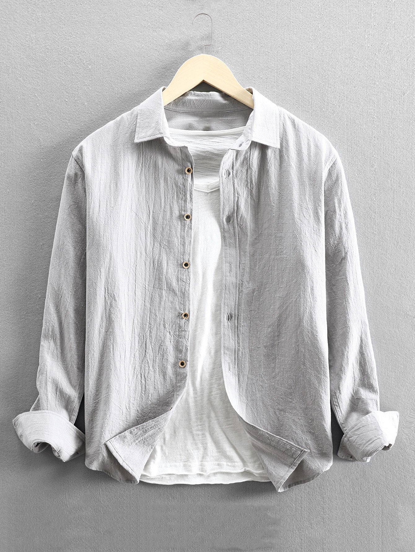 Long Sleeve Linen and Cotton Blend Button Up Shirt & Linen Cotton Blend Cropped Pants